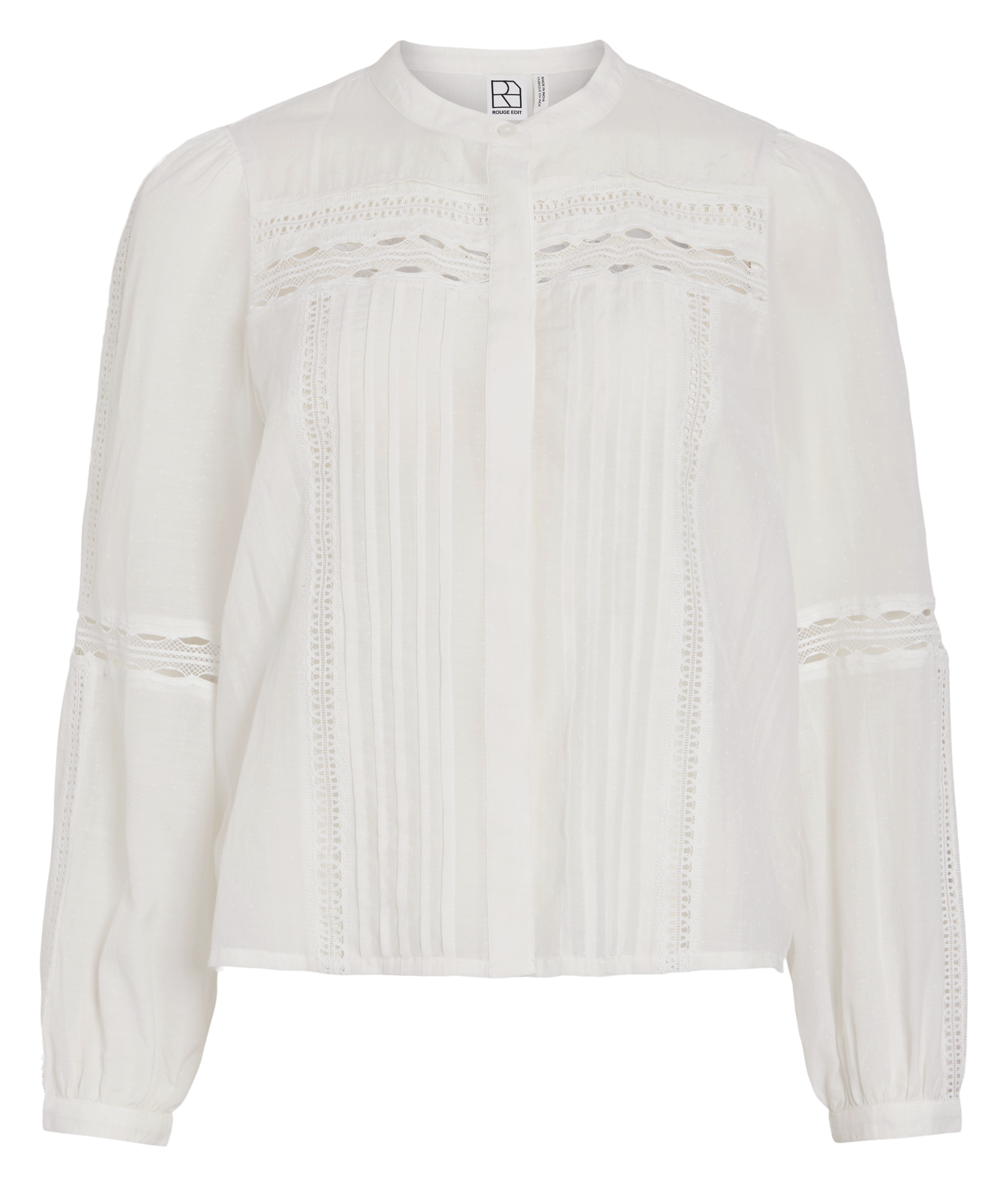 Chemise droite col rond en dentelle ROUGE EDIT Beige