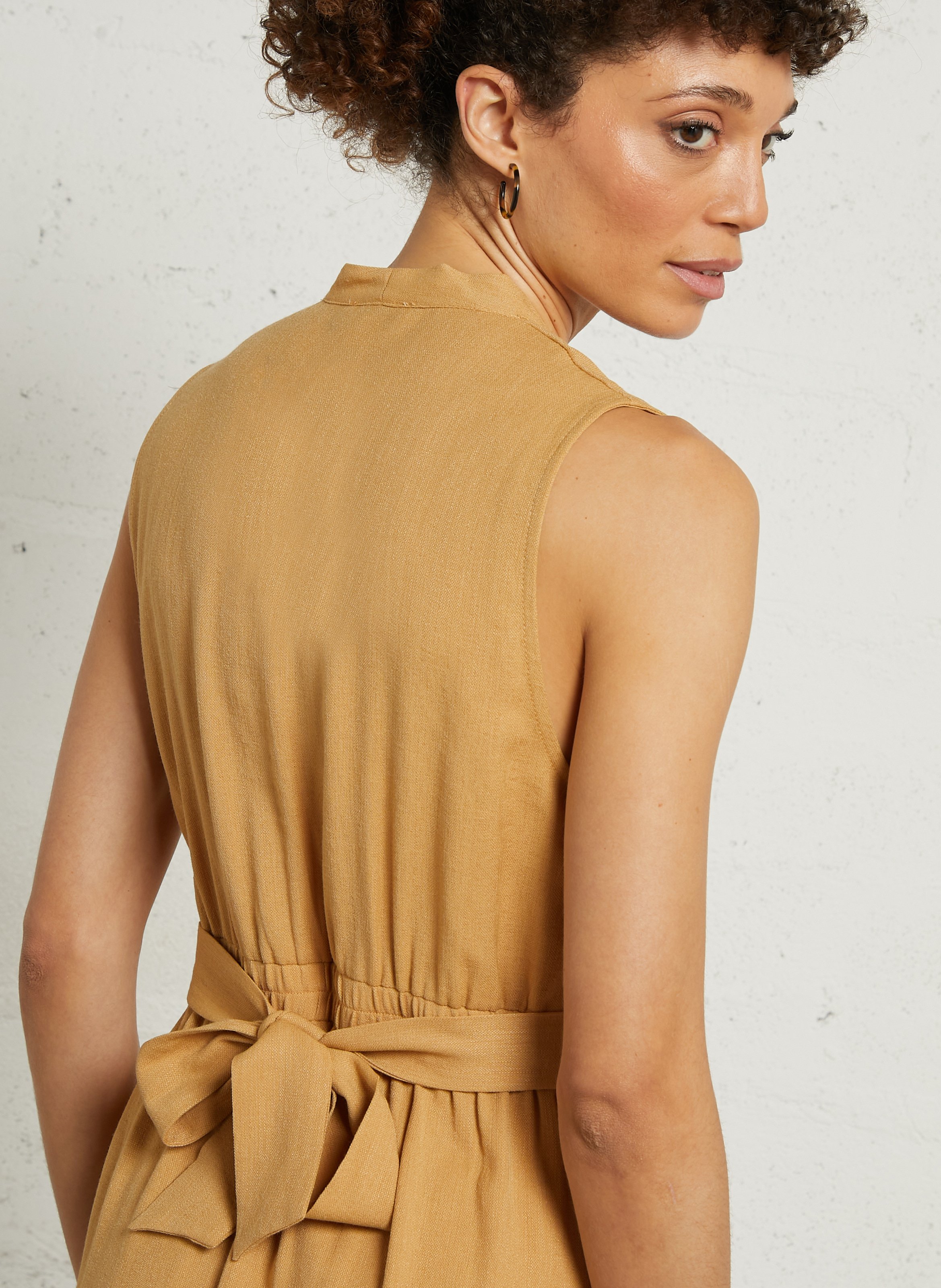 Midi-jurk met ceintuur en effen kraag SEE U SOON Geel