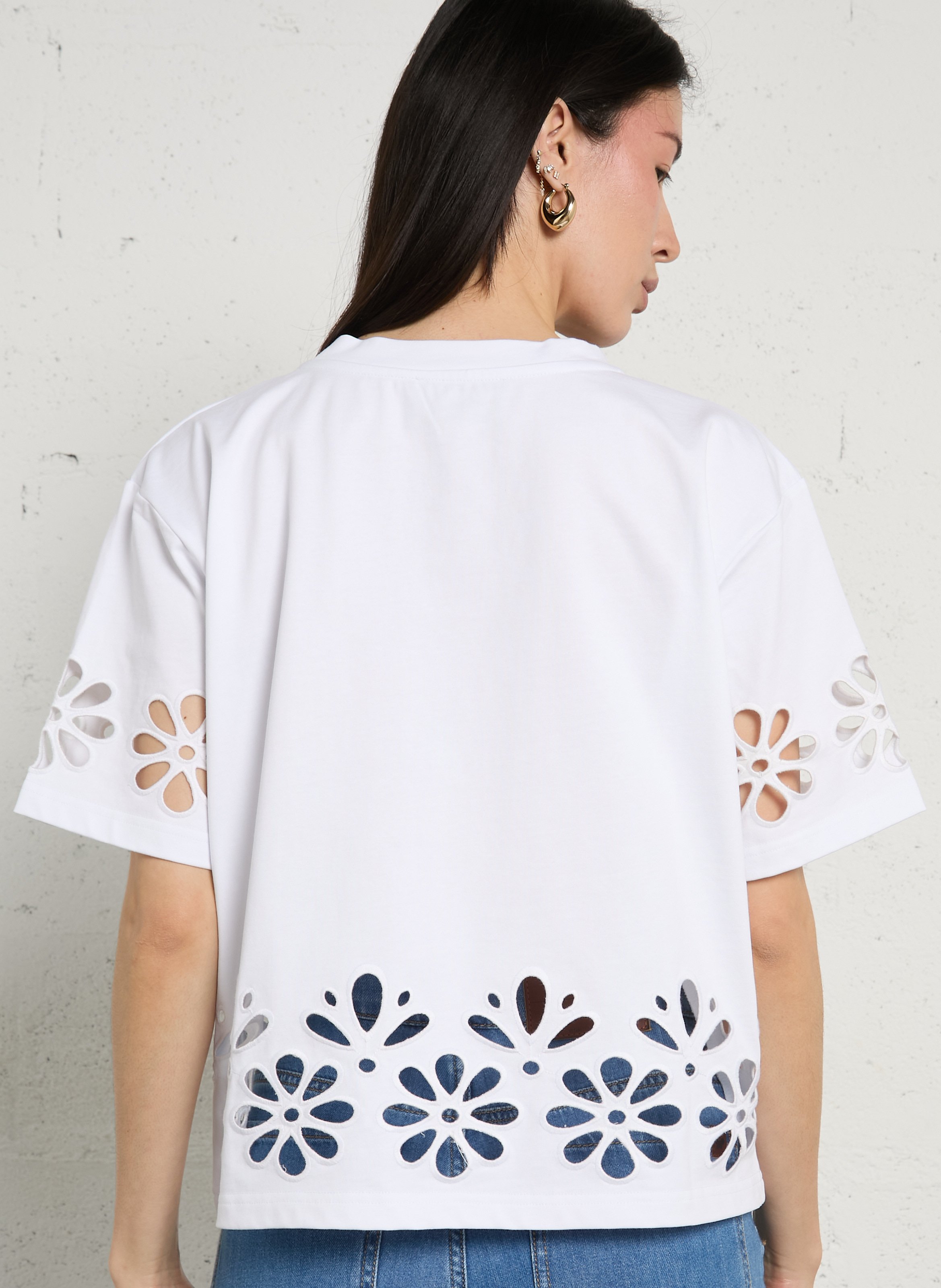 Oversized, katoenen T-shirt met ronde hals BERENICE Wit