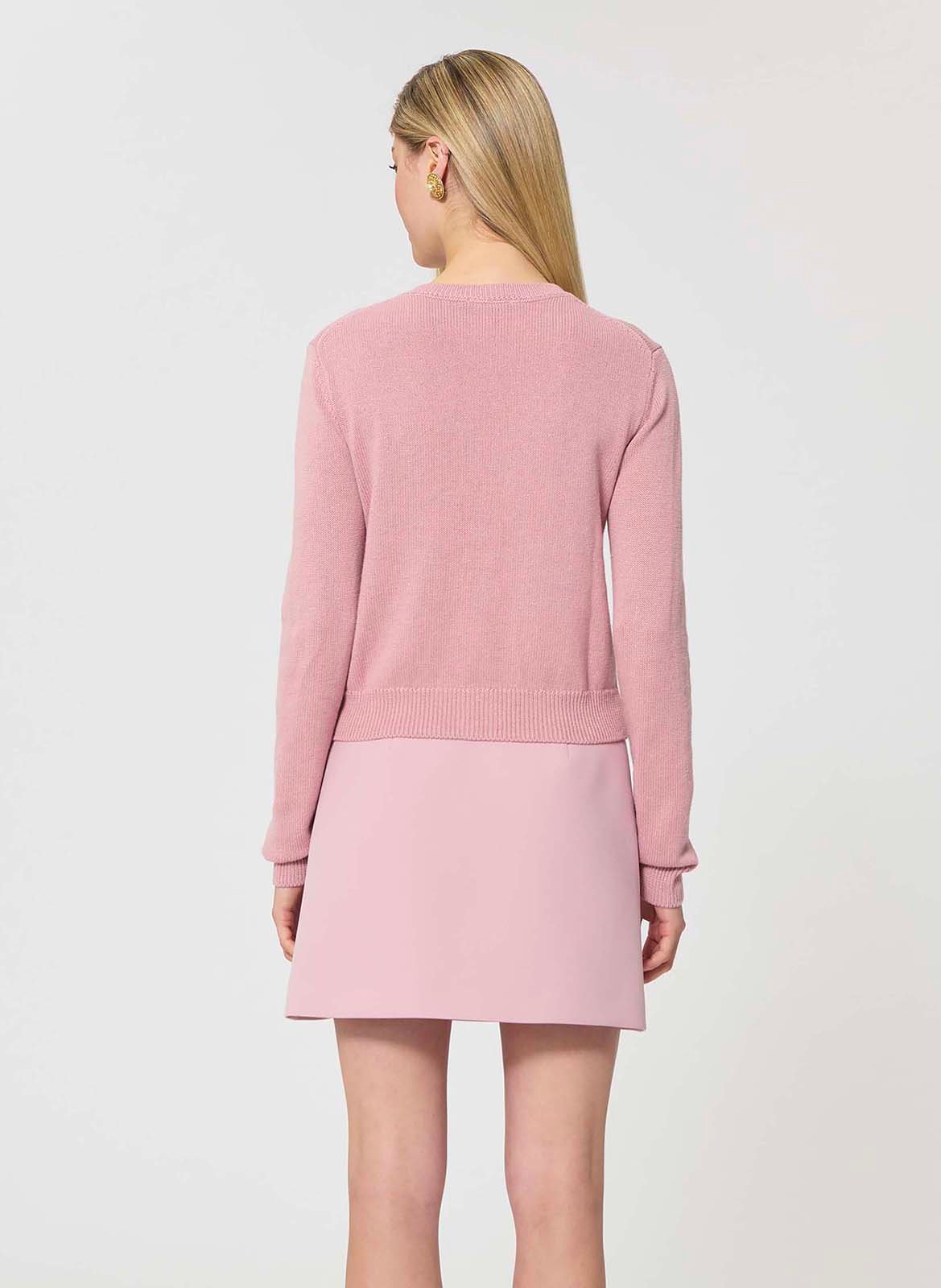 Cardigan col rond boutonné uni TARA JARMON Rose