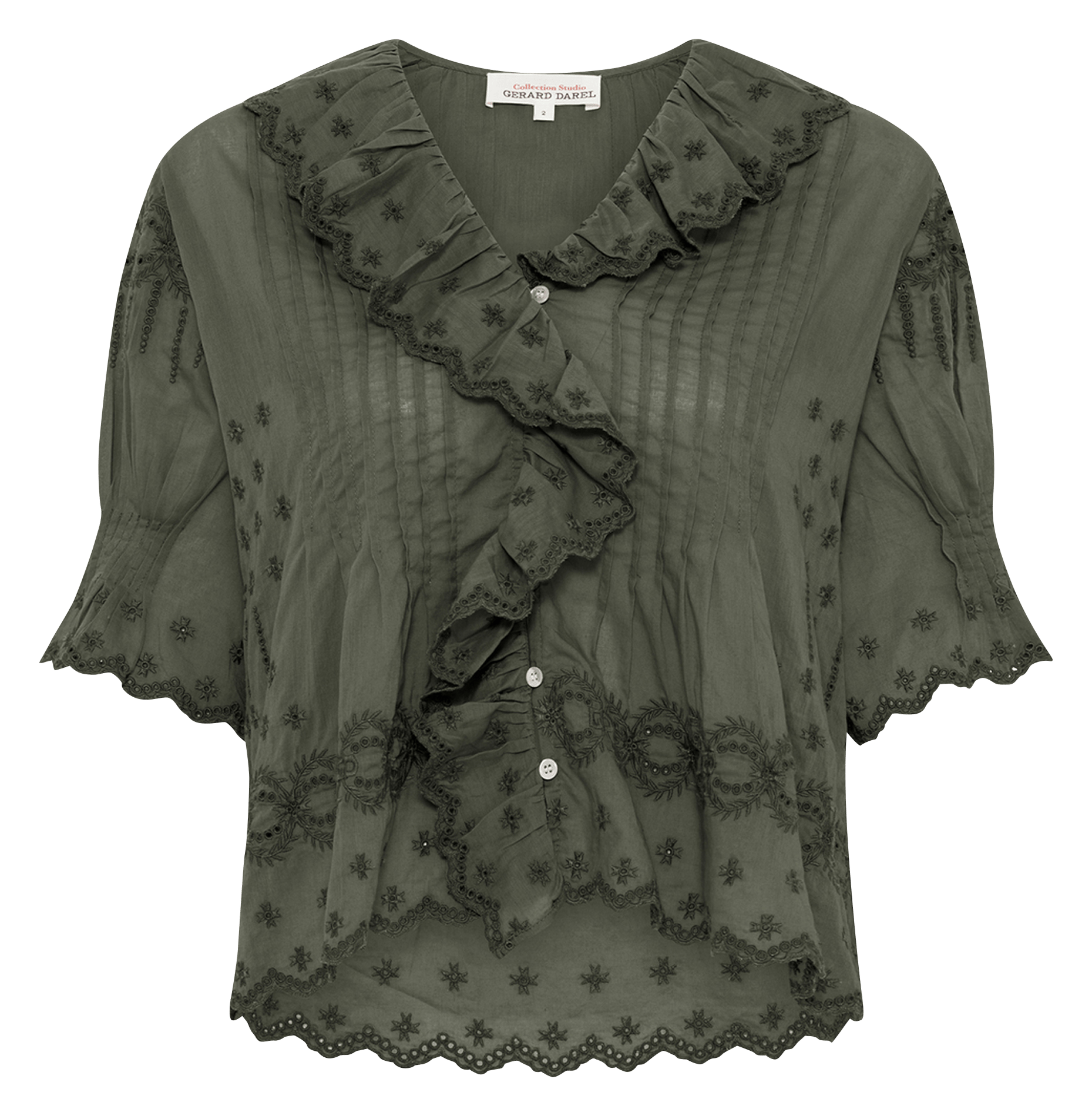 Top manches courtes brodé à volants GERARD DAREL Kaki