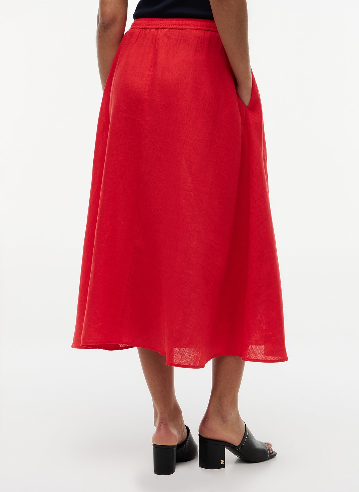 Jupe midi évasée en lin TOMMY HILFIGER Orange