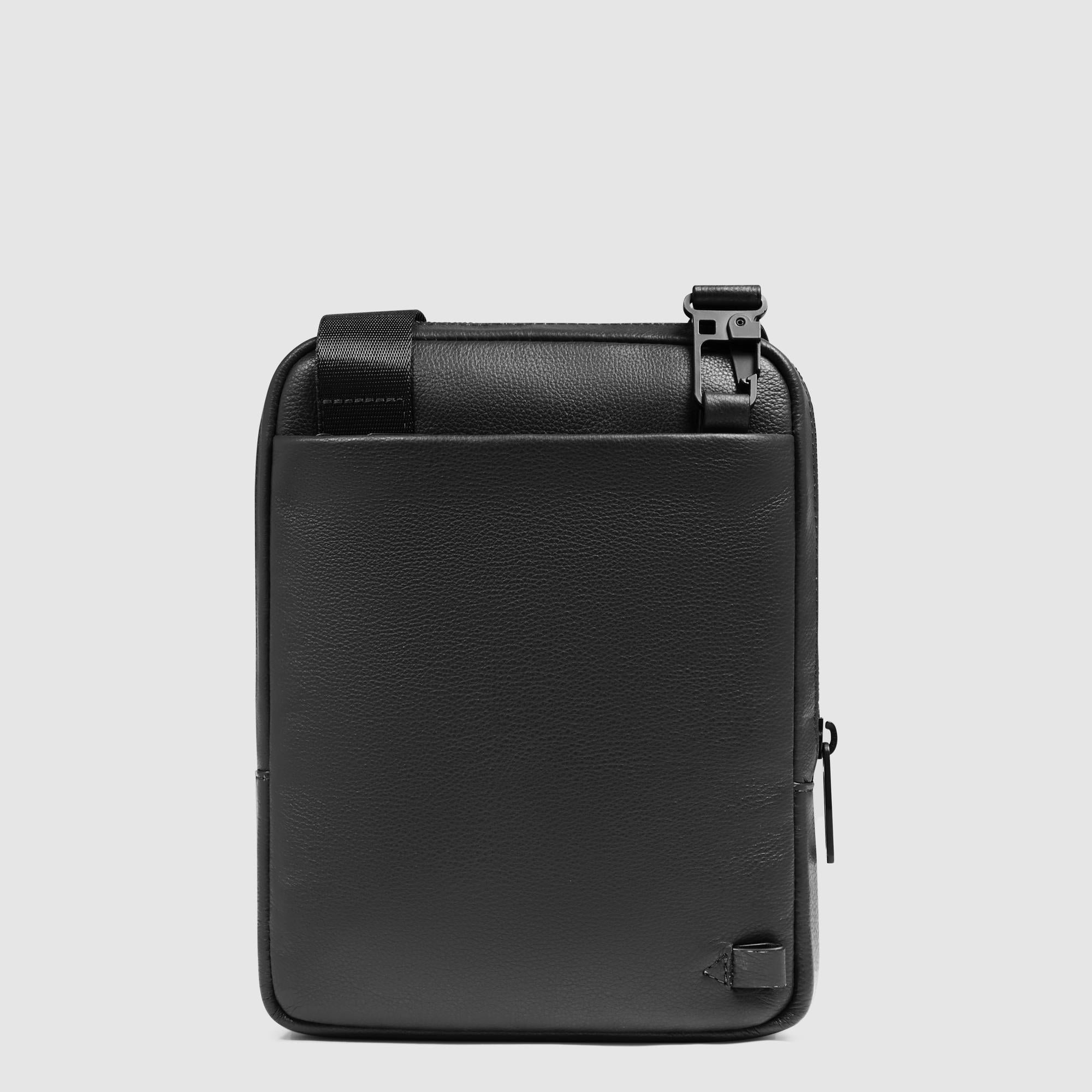 Men's crossbody bag for iPad® mini in leather with RFID protection, small size PIQUADRO Black