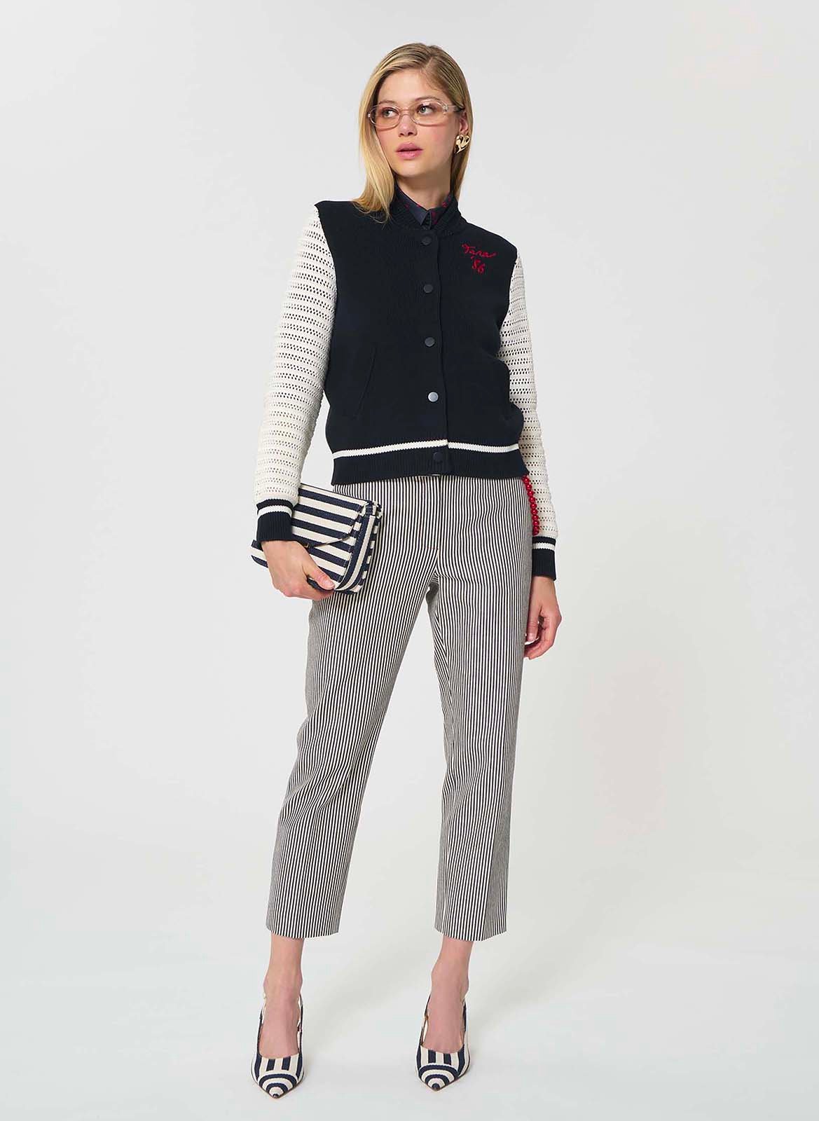 Pantalon cigarette raccourci rayé TARA JARMON Beige