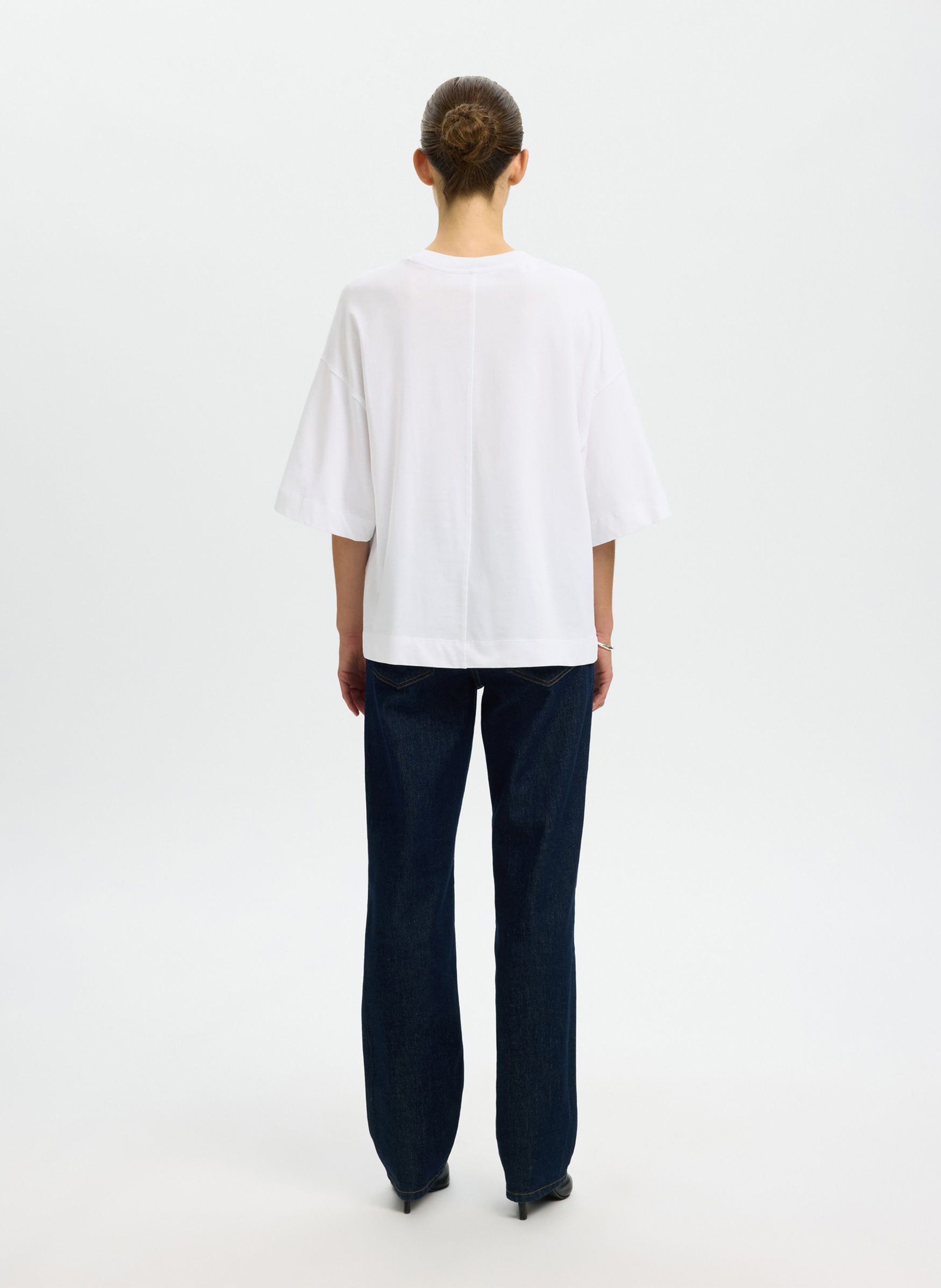 Oversized round neck organic cotton t-shirt SELECTED White