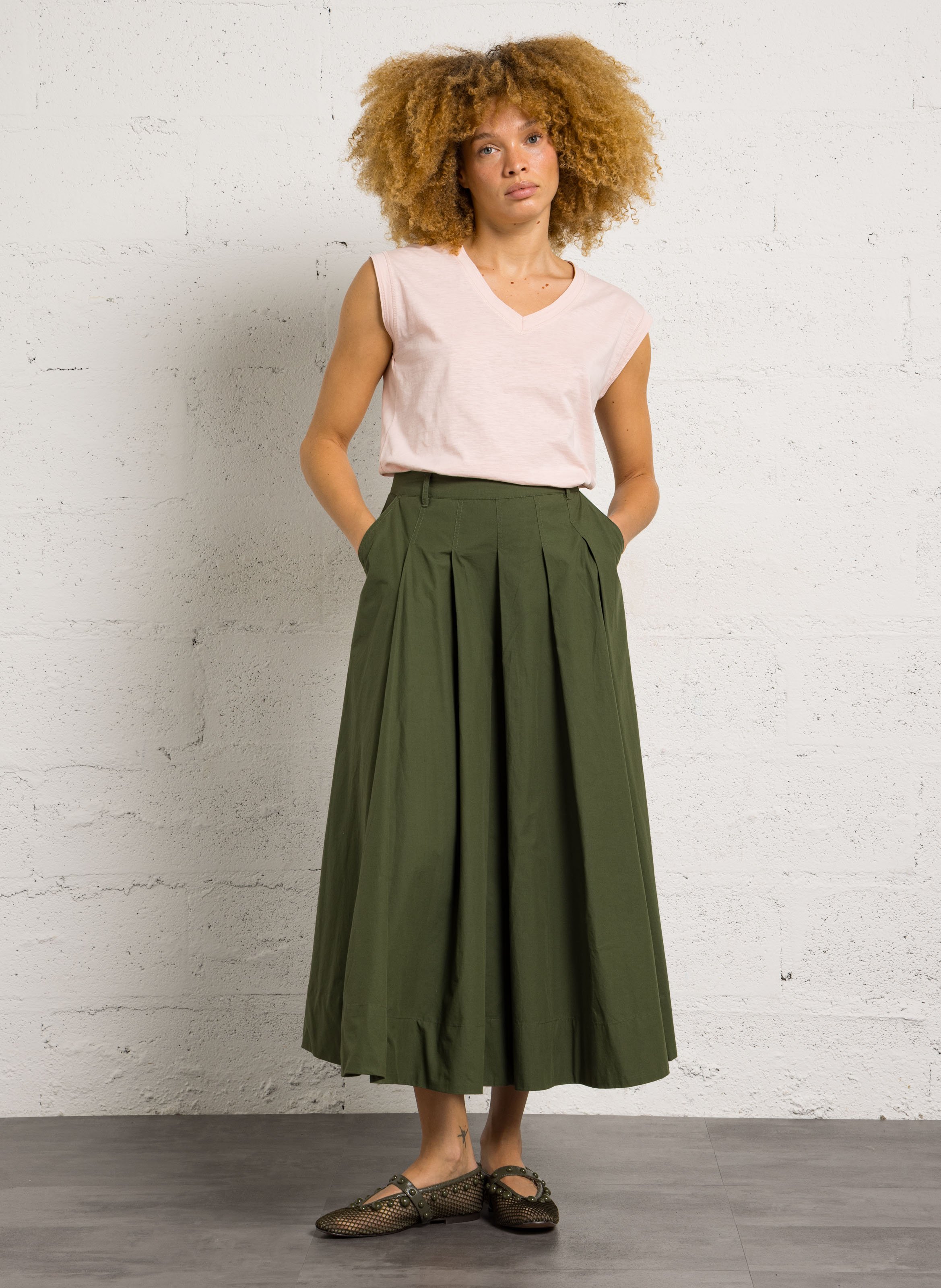 A-line cotton skirt MAISON 123 Khaki