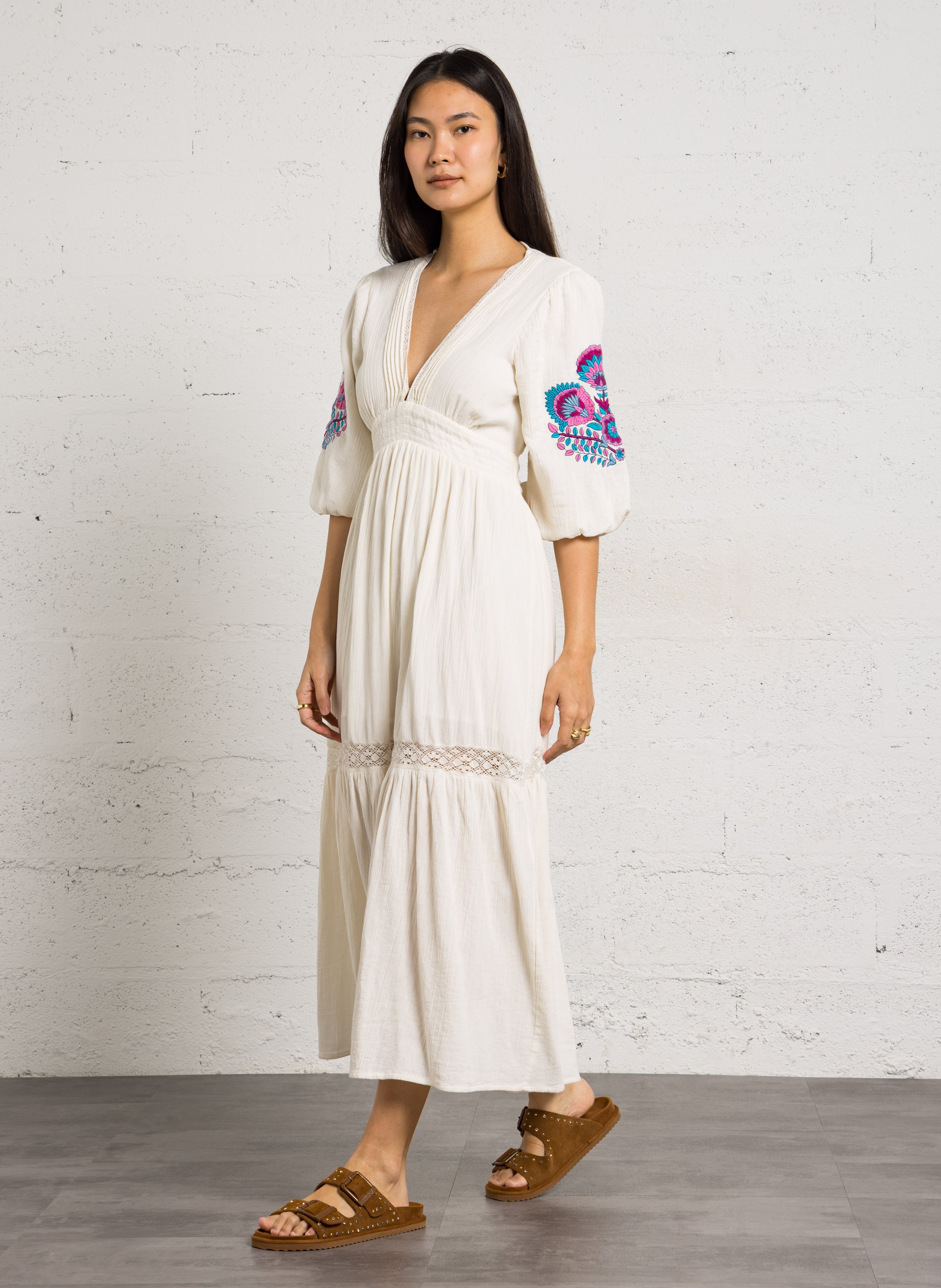 Robe longue cintrée en coton bio LOUISE MISHA Blanc