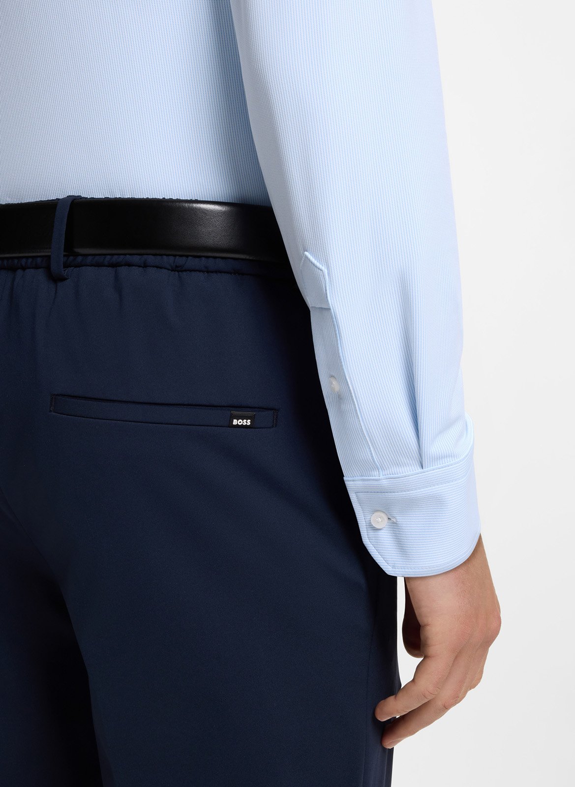 Solid straight button-up shirt BOSS Blue