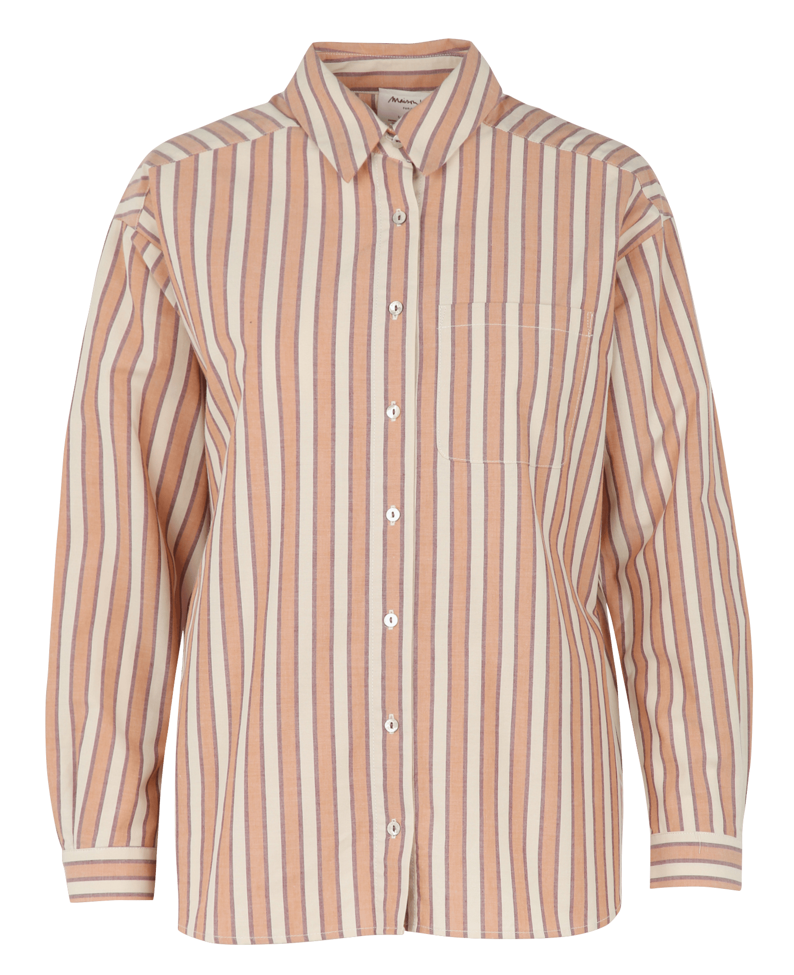 Striped straight cotton shirt with classic collar MAISON 123 Beige