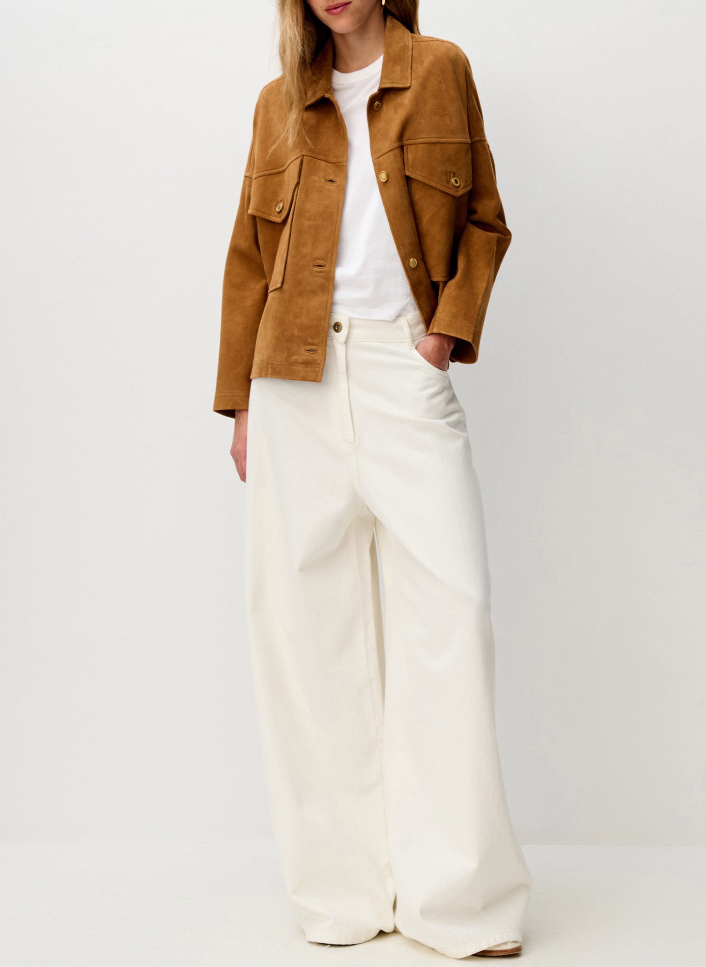 Straight jacket with classic collar in suede leather SESSUN Brown