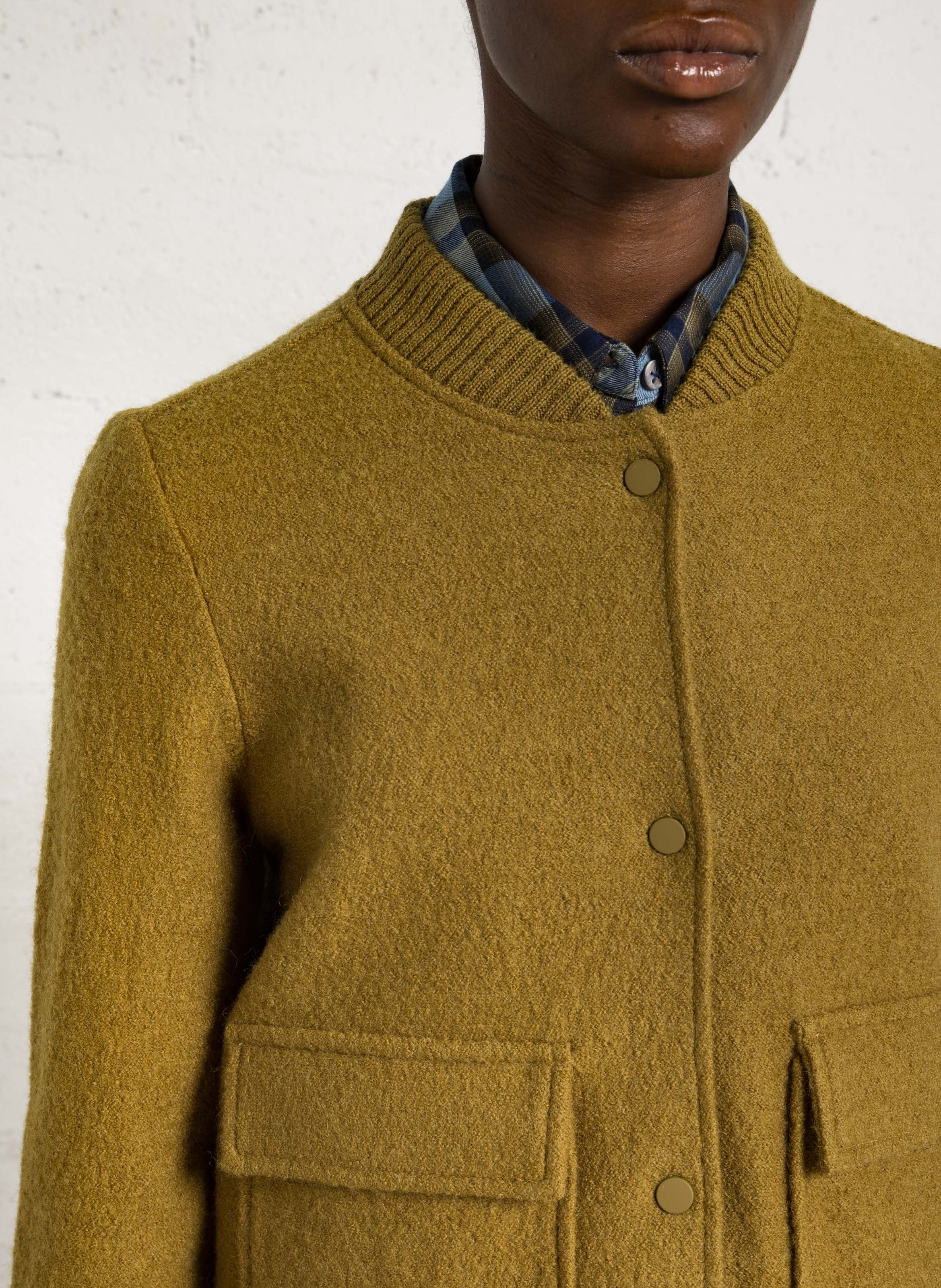 Light wool straight-cut jacket NICE THINGS Green