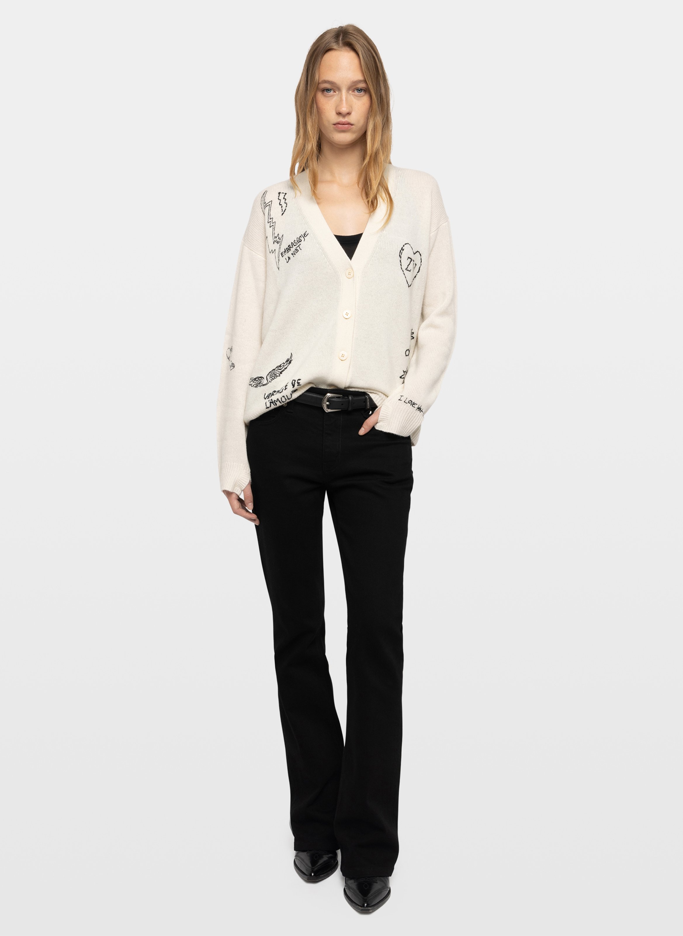 Weit geschnittener Cardigan mit bestickten Cashmere-Mustern. ZADIG&VOLTAIRE Beige