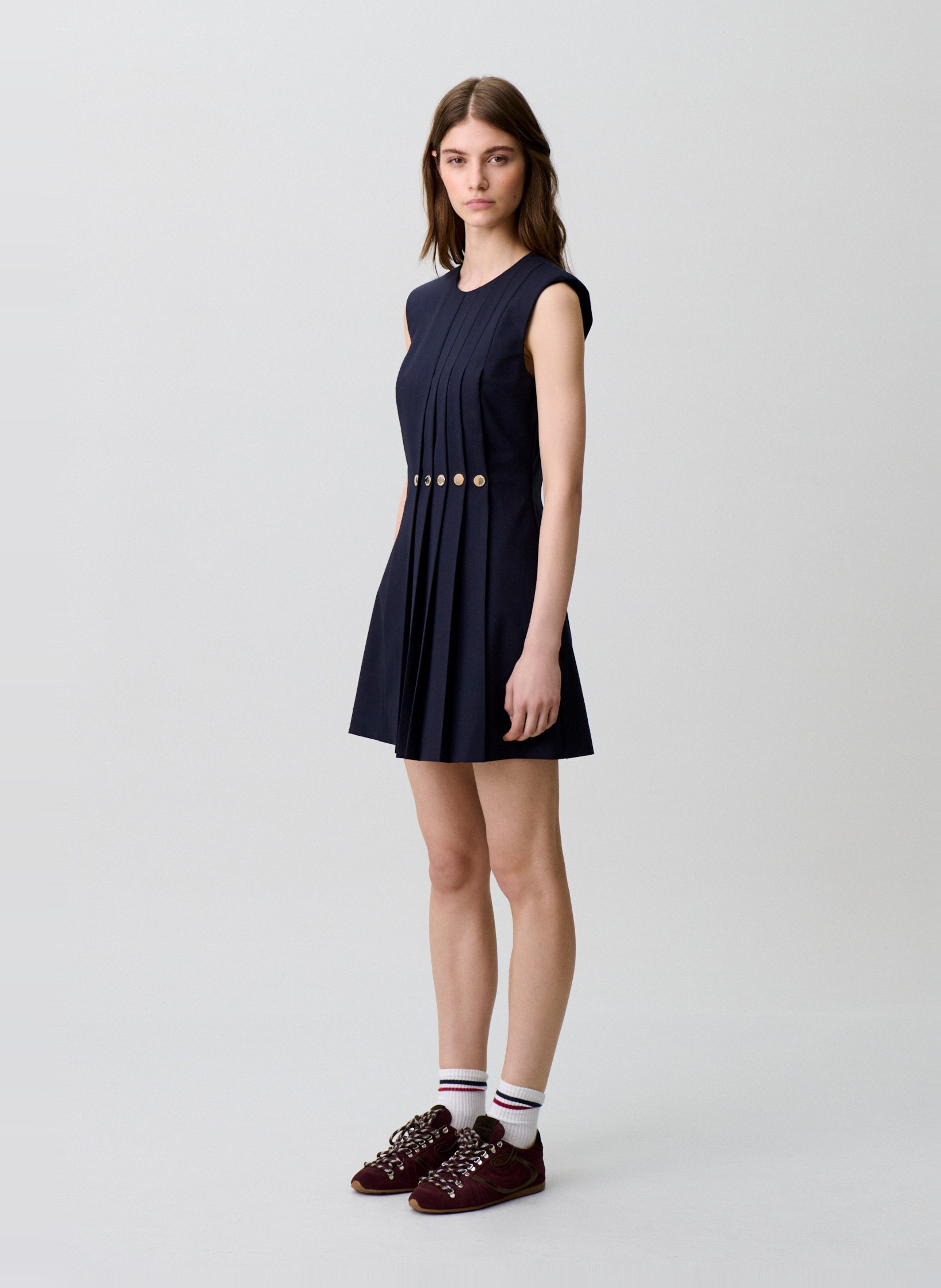 Kurzes Plisseekleid aus Wollmischung CLAUDIE PIERLOT Blau
