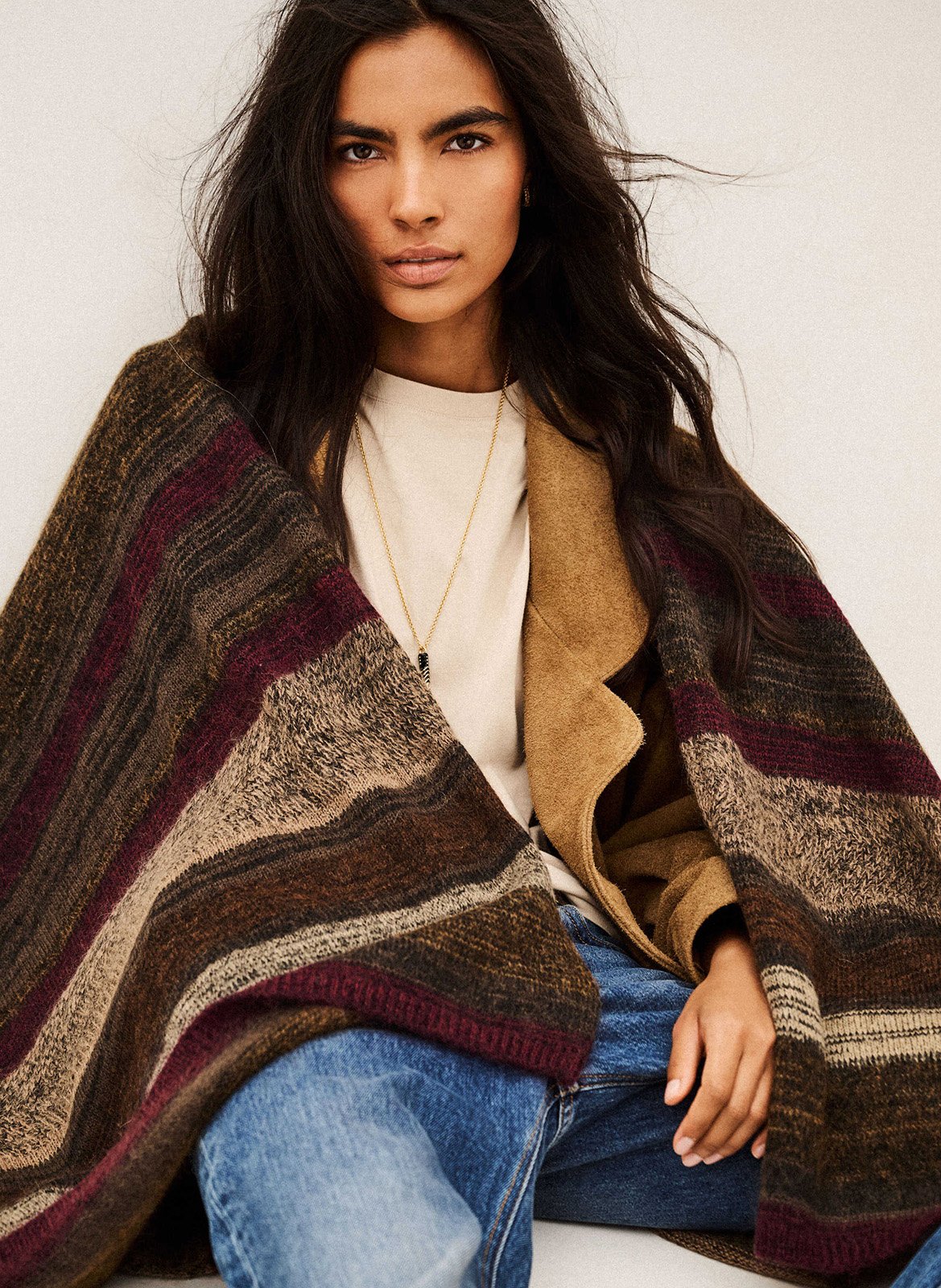 Wide poncho in a wool blend BA&SH Brown