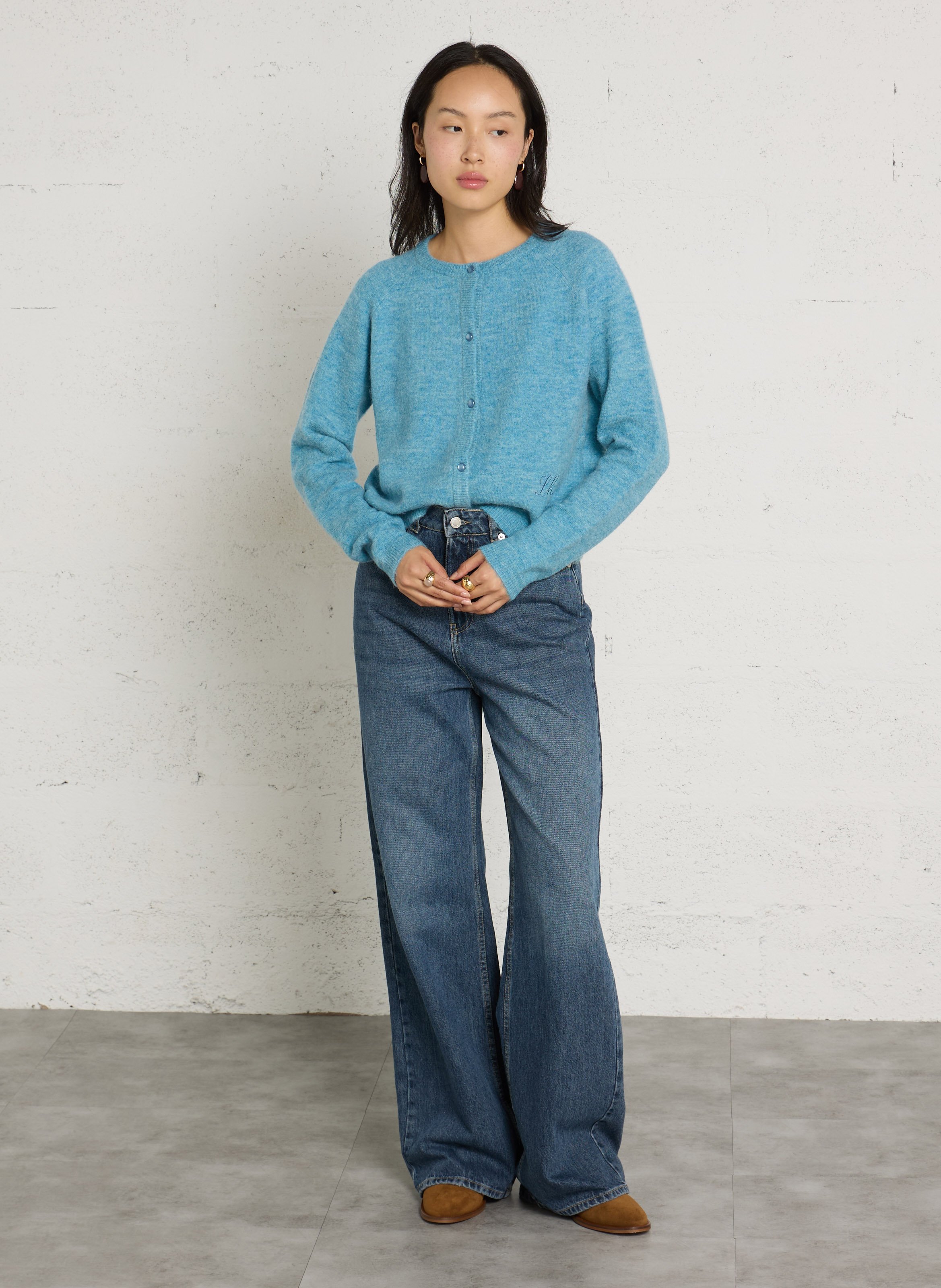 Short buttoned sleeveless cardigan LEON & HARPER Blue