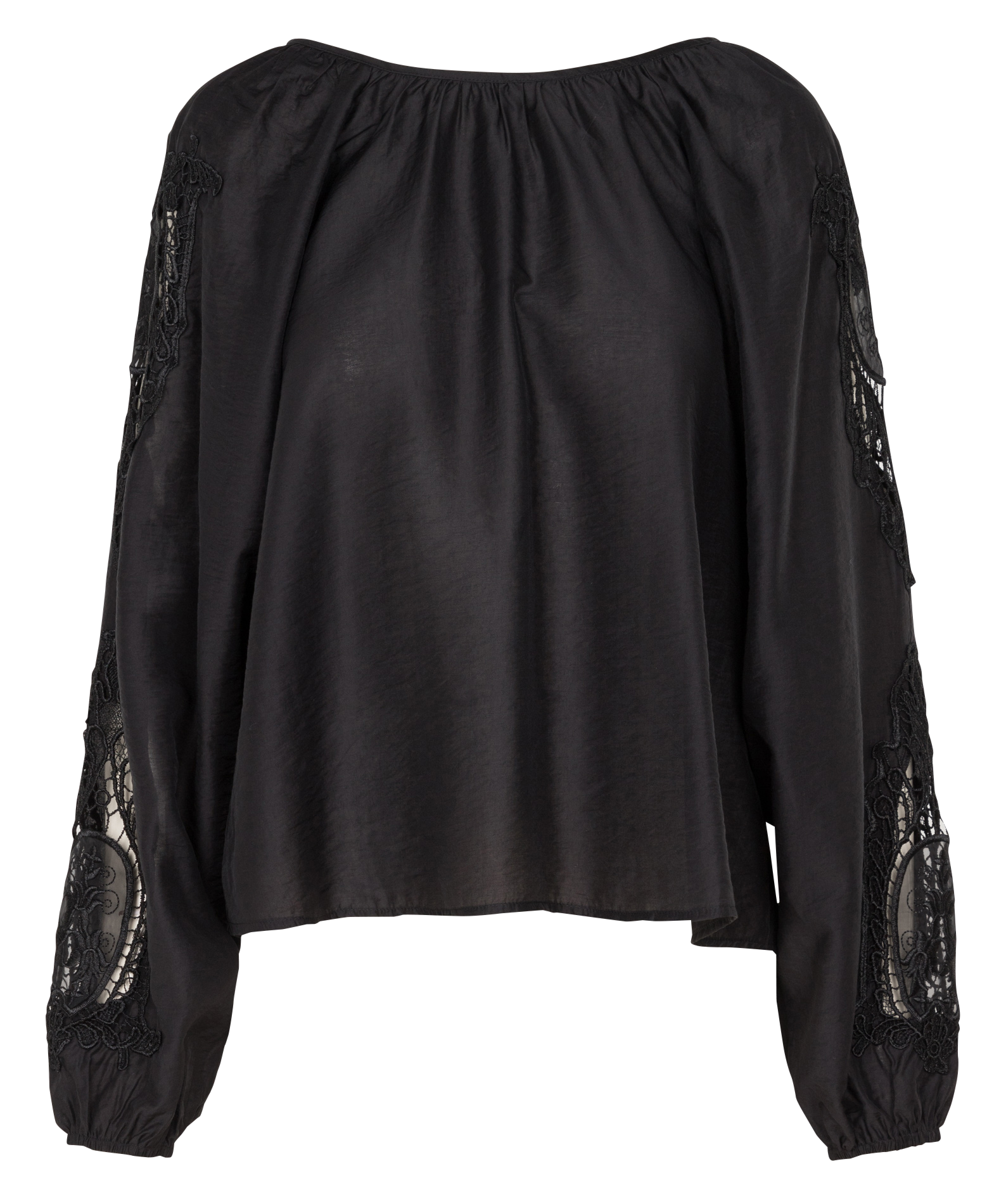 Round-neck blouse with openwork embroidery and low-cut back VILA Black