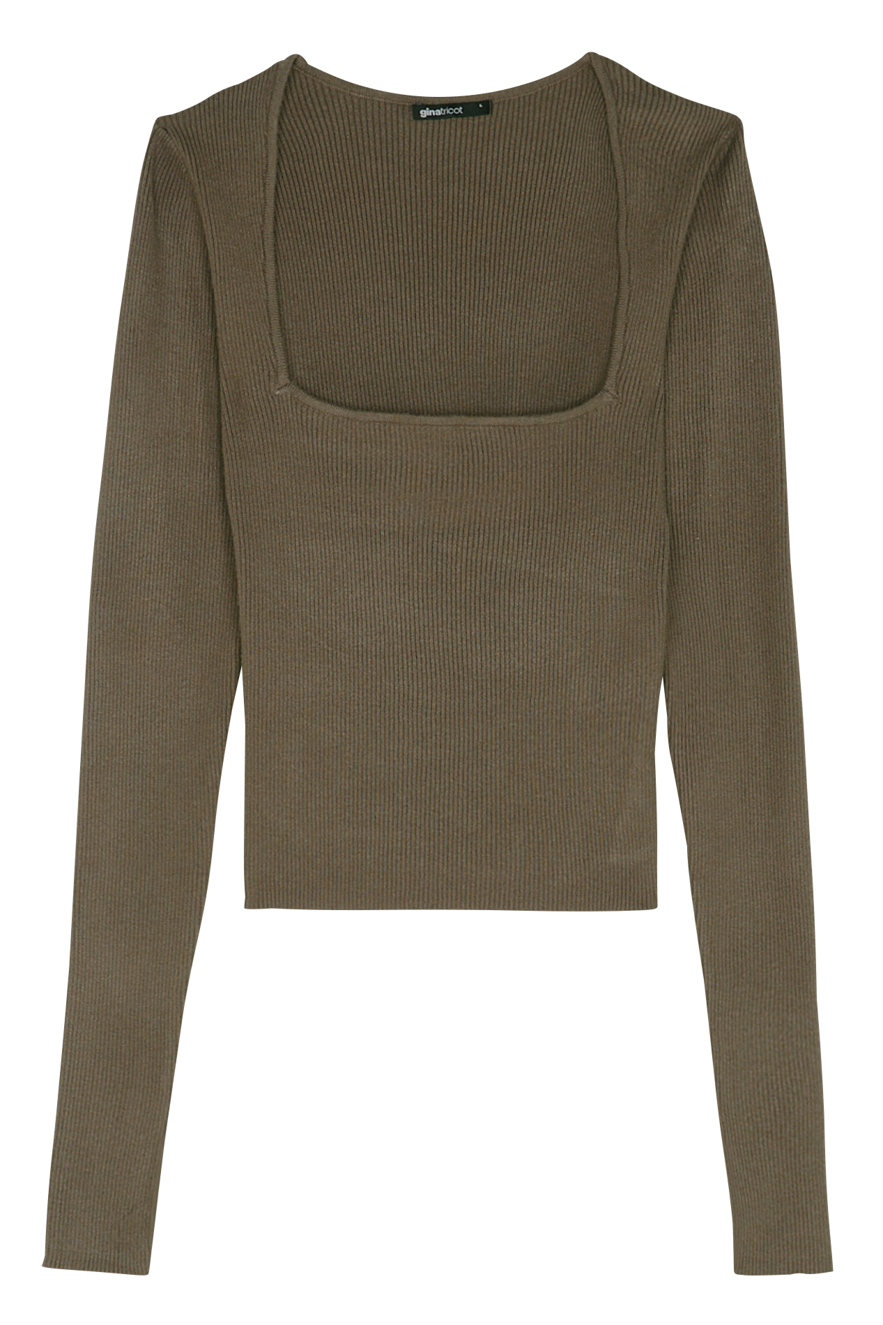 Square-neck ribbed knit top GINA TRICOT Brown