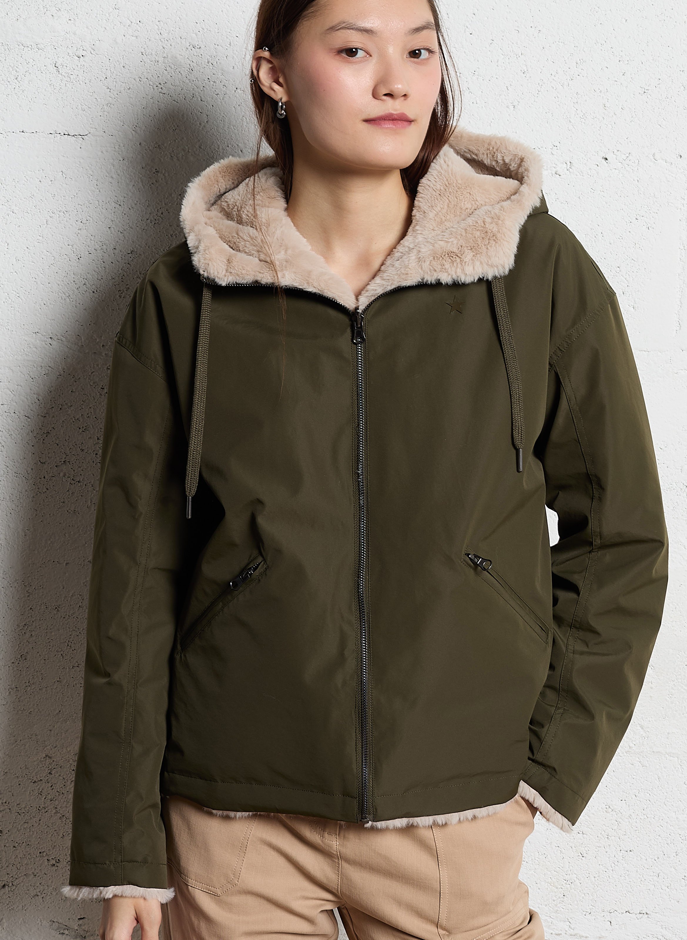 Parka corta reversible Verde