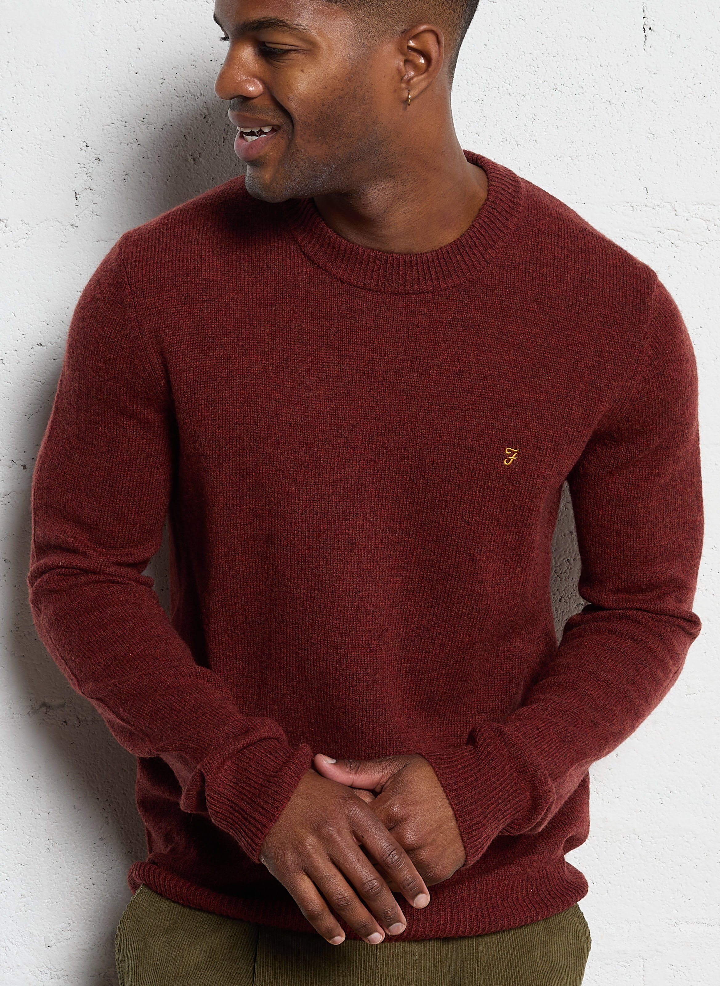 Pull col rond regular fit en laine FARAH Rouge