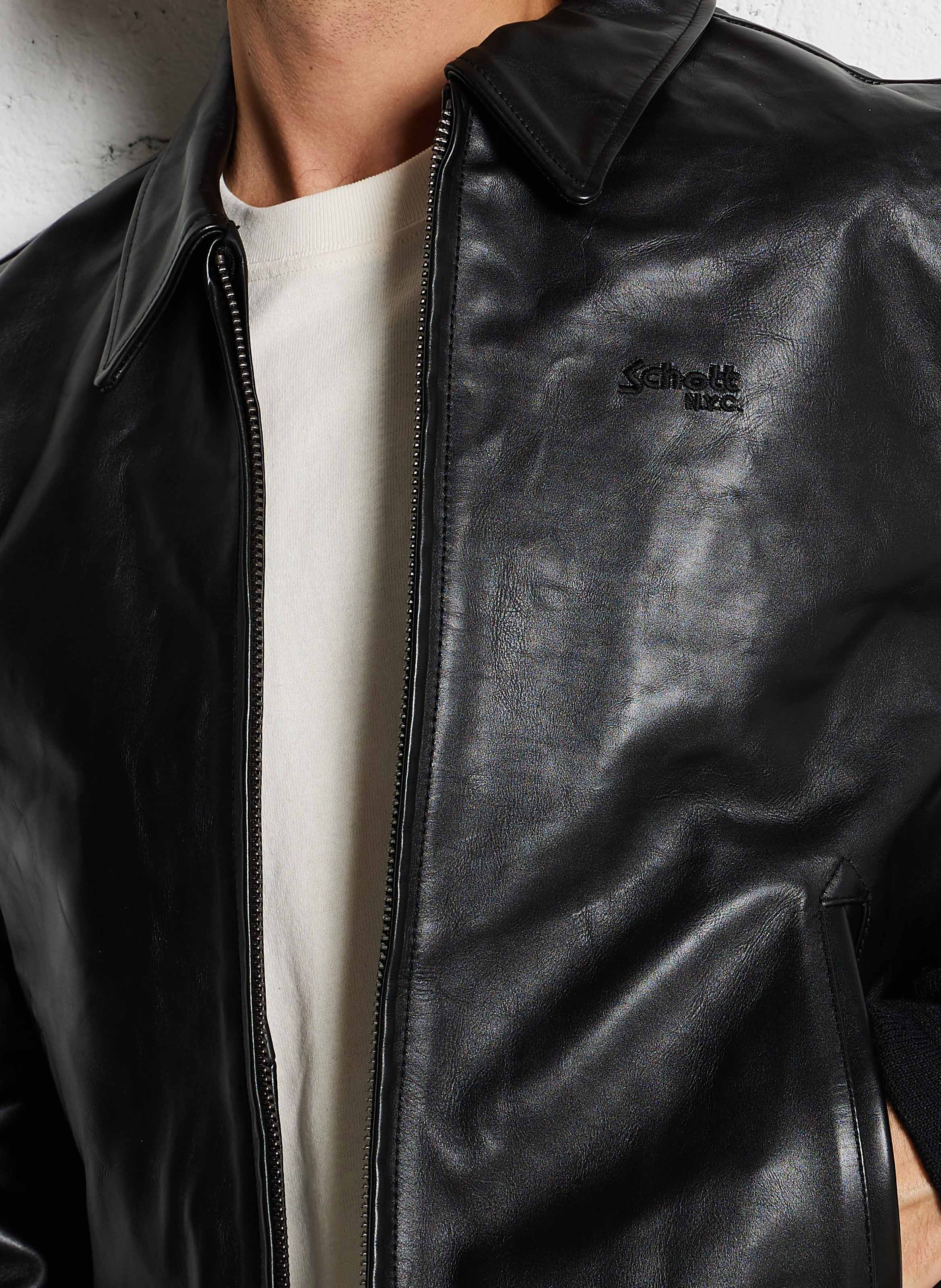 Veste col classique en cuir SCHOTT Noir