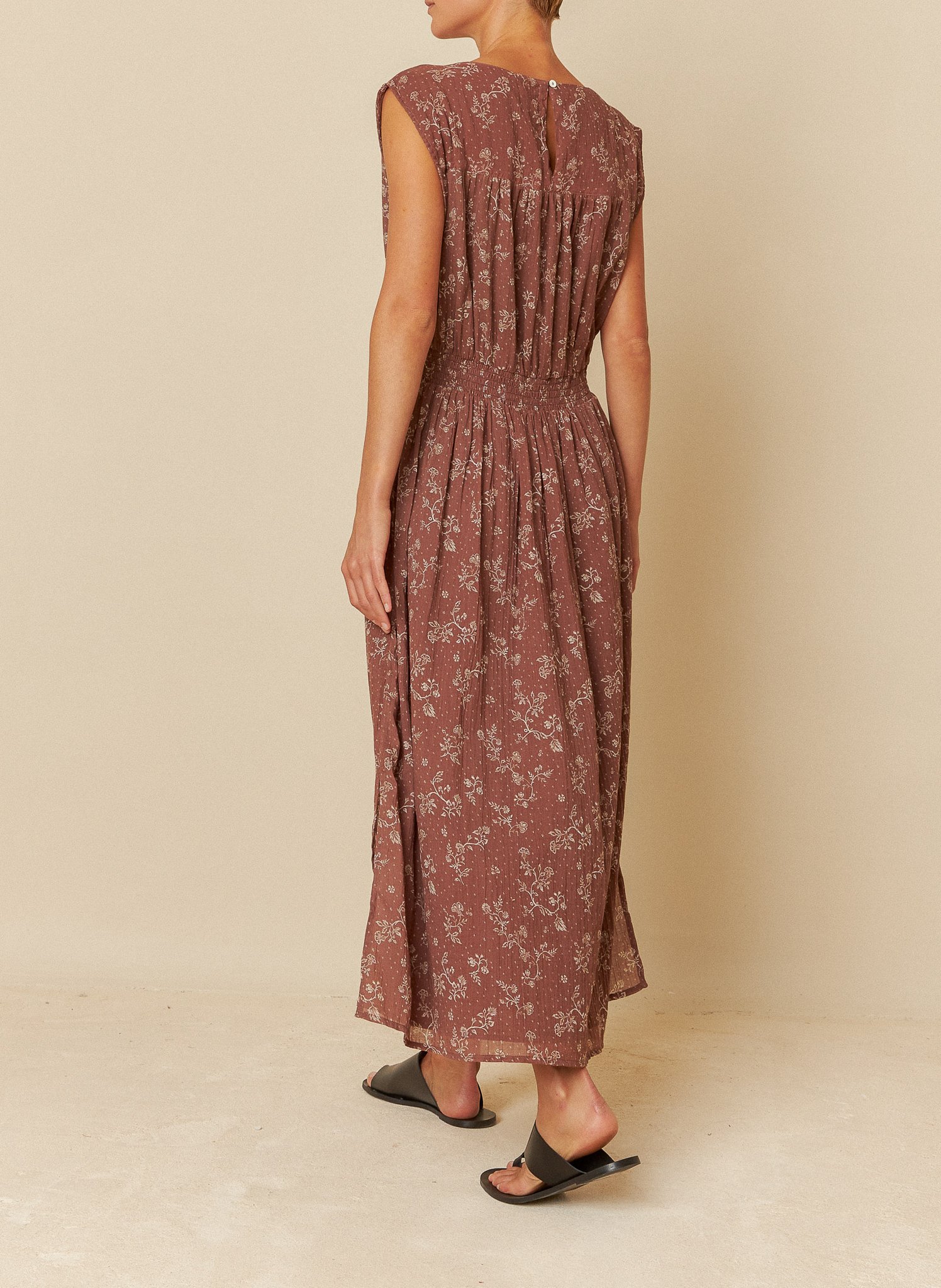 Lange jurk van bedrukt katoen INDI & COLD Bruin