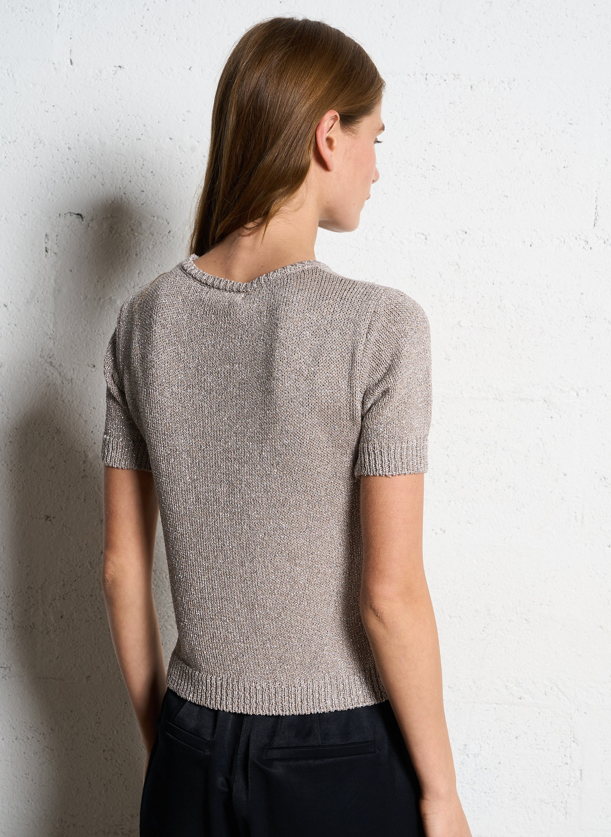 Pull col rond métallisé PLEASE Beige