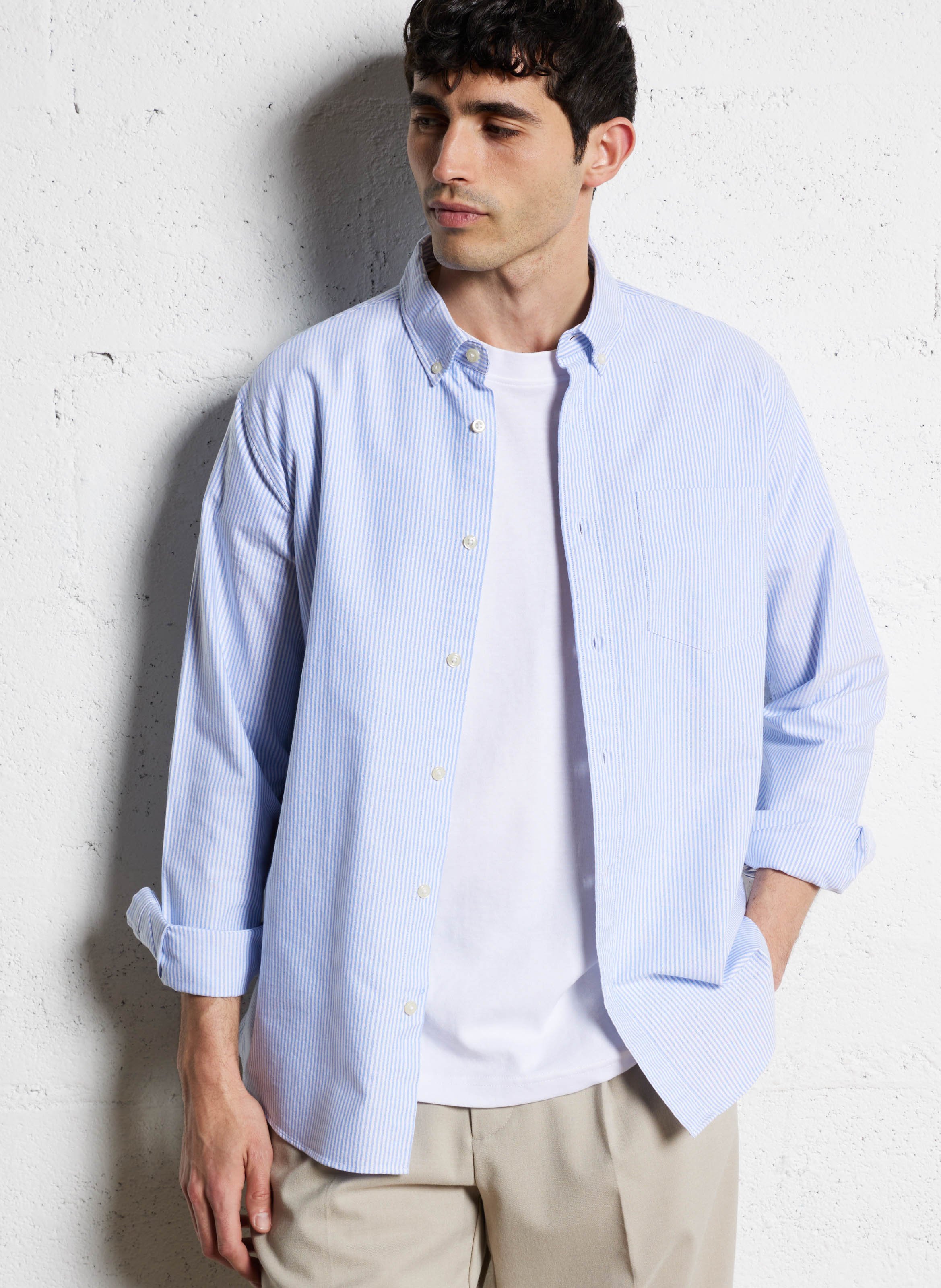 Chemise rayée en coton SELECTED Bleu