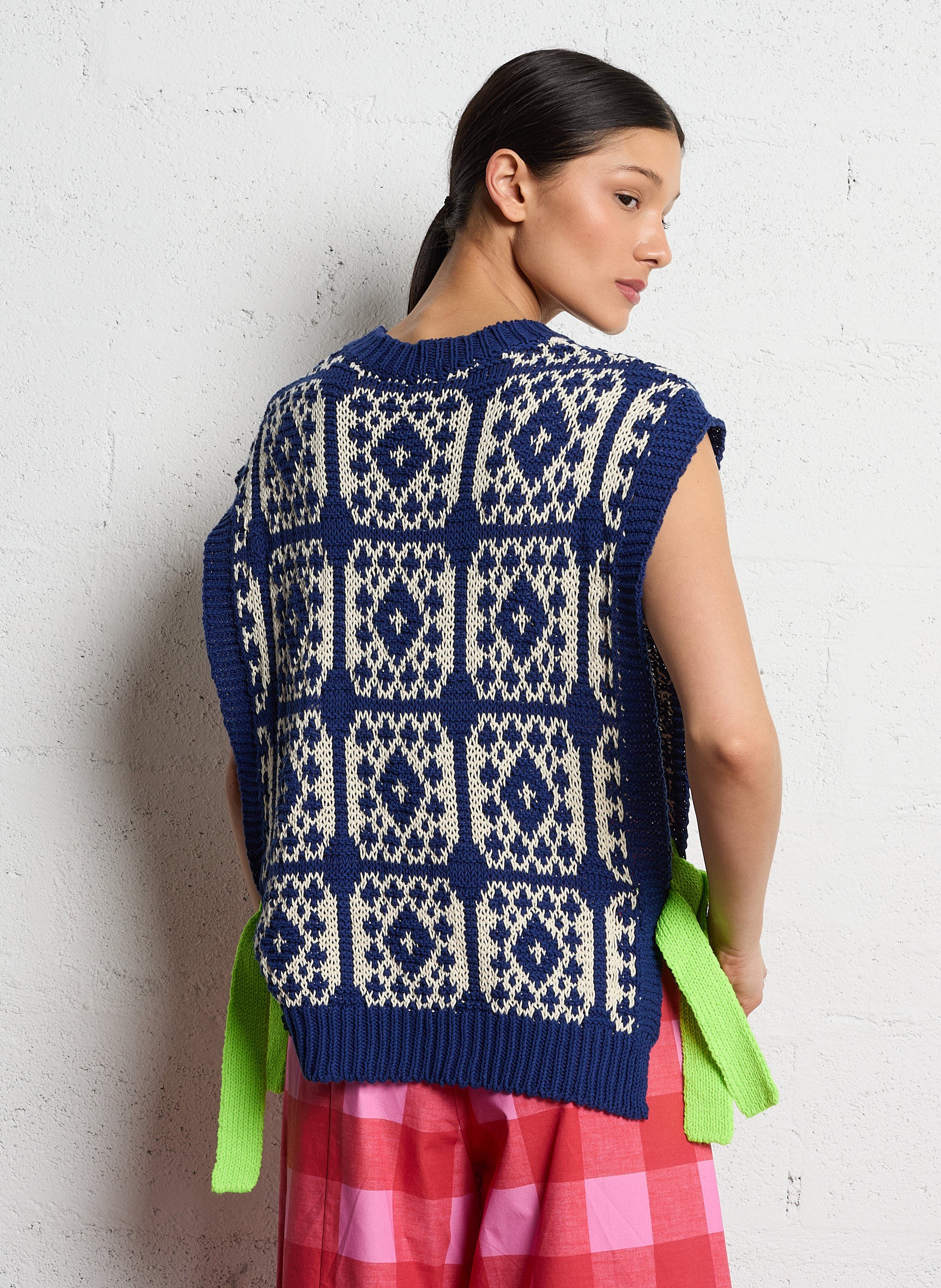 Pull col rond en coton Bleu