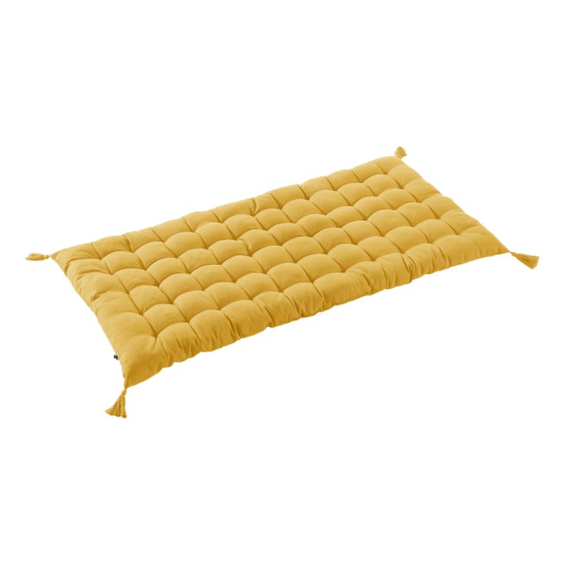 Floor cushion with water-repellent pompons L'EFFET PAPILLON Yellow