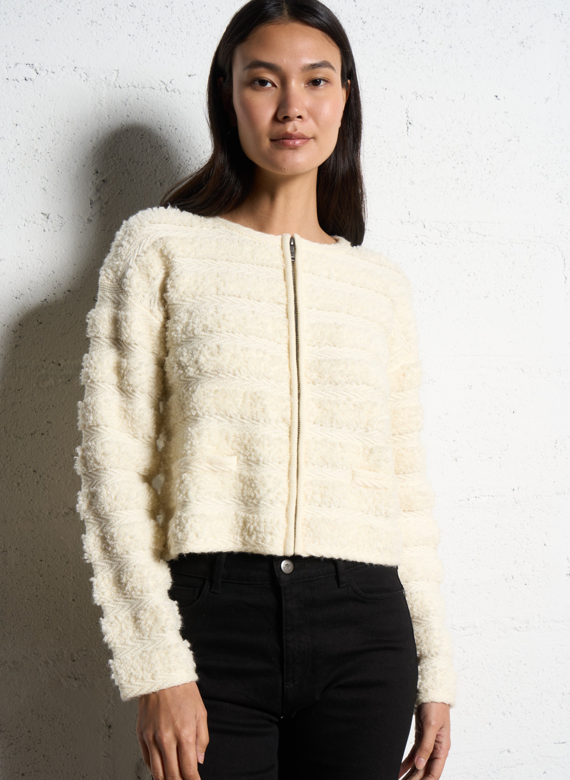 Knitted straight cardigan ONE STEP White