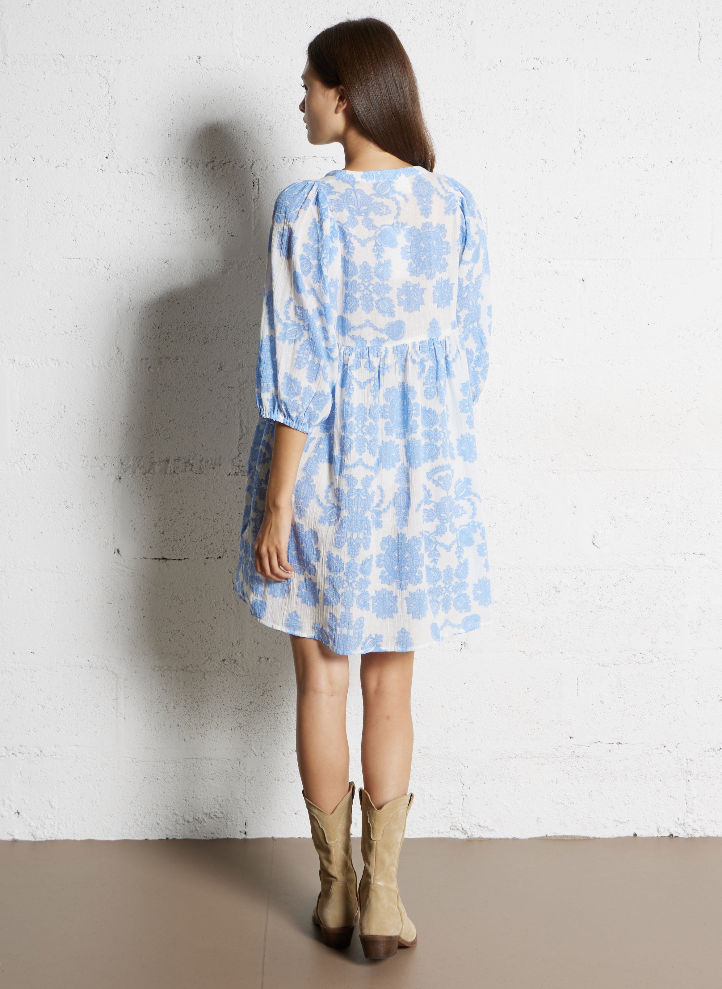 Fanny Juliette printed round-neck short dress MAISON 123 Blue