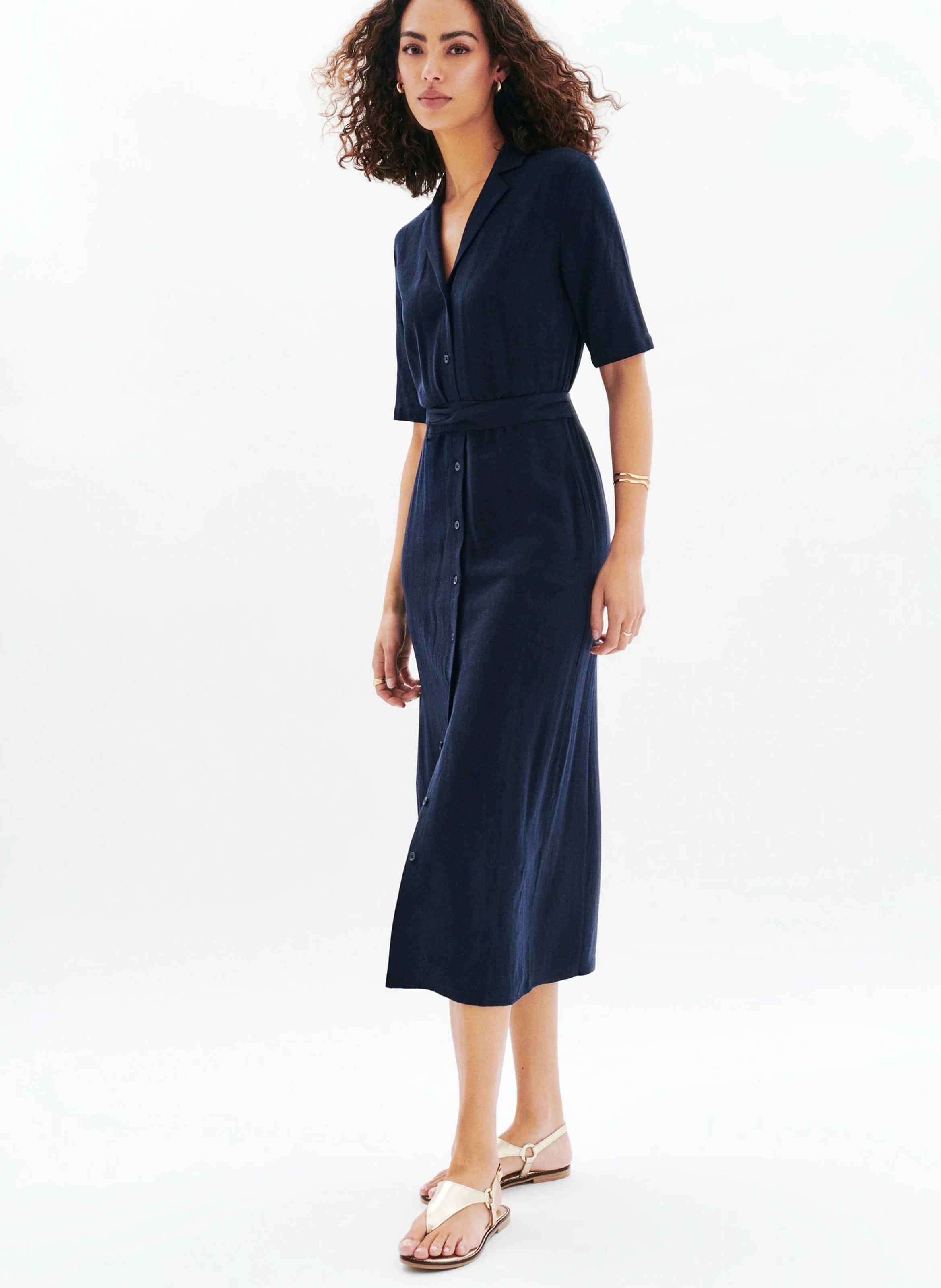 Robe midi col v  CAROLL Bleu
