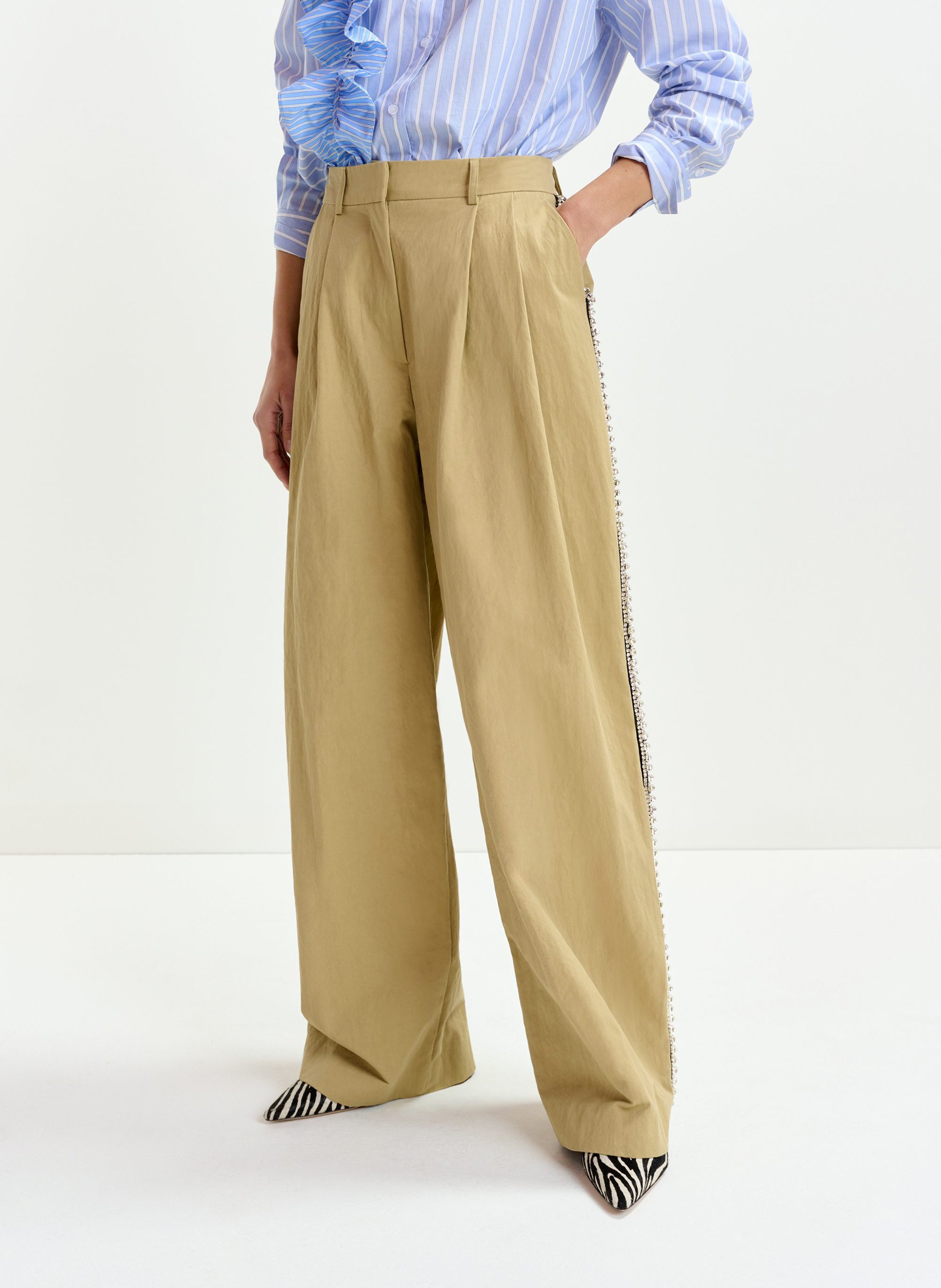 Pantalon droit taille haute Marron