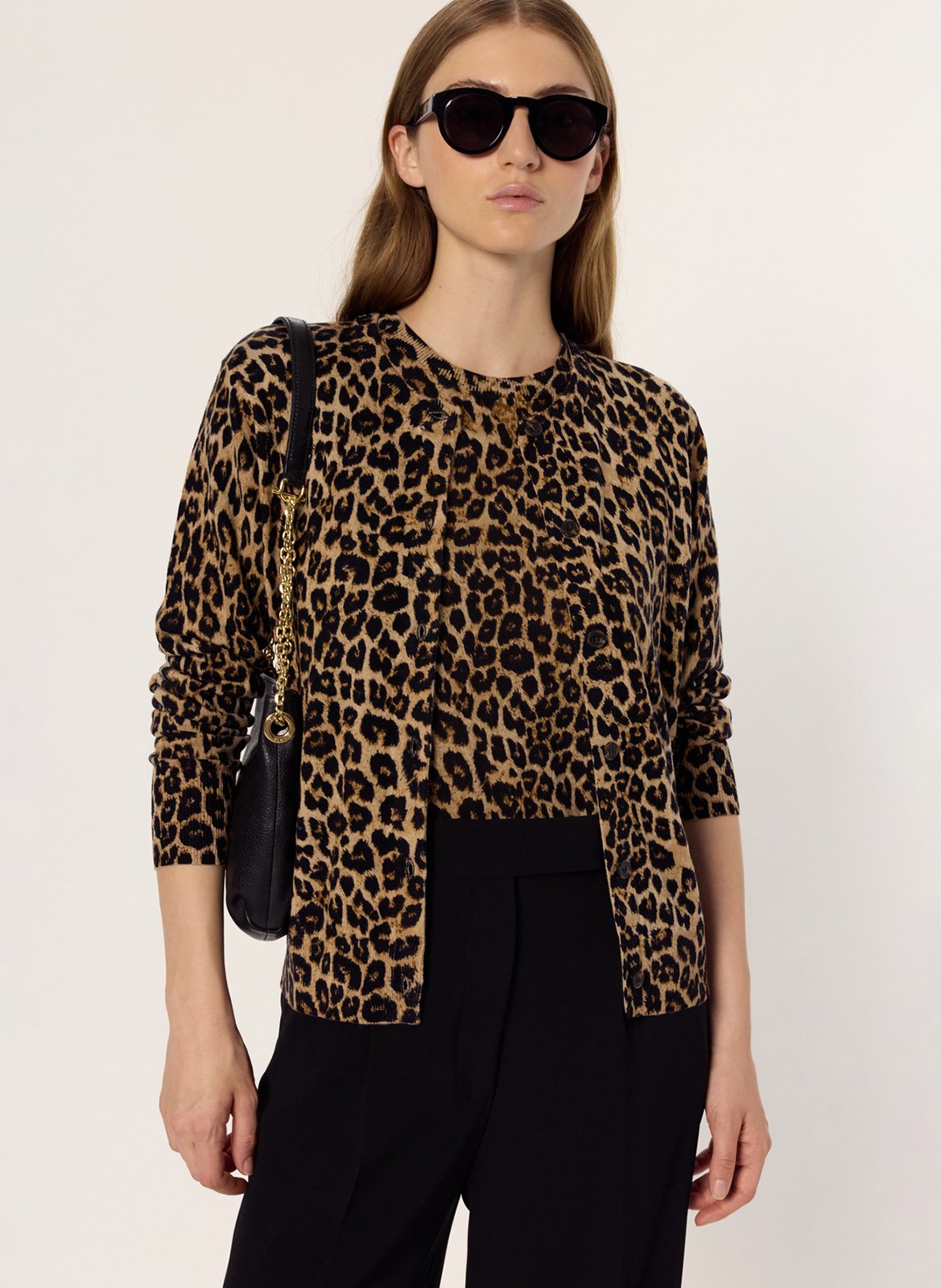 Gilet col rond léopard en laine  GERARD DAREL Marron