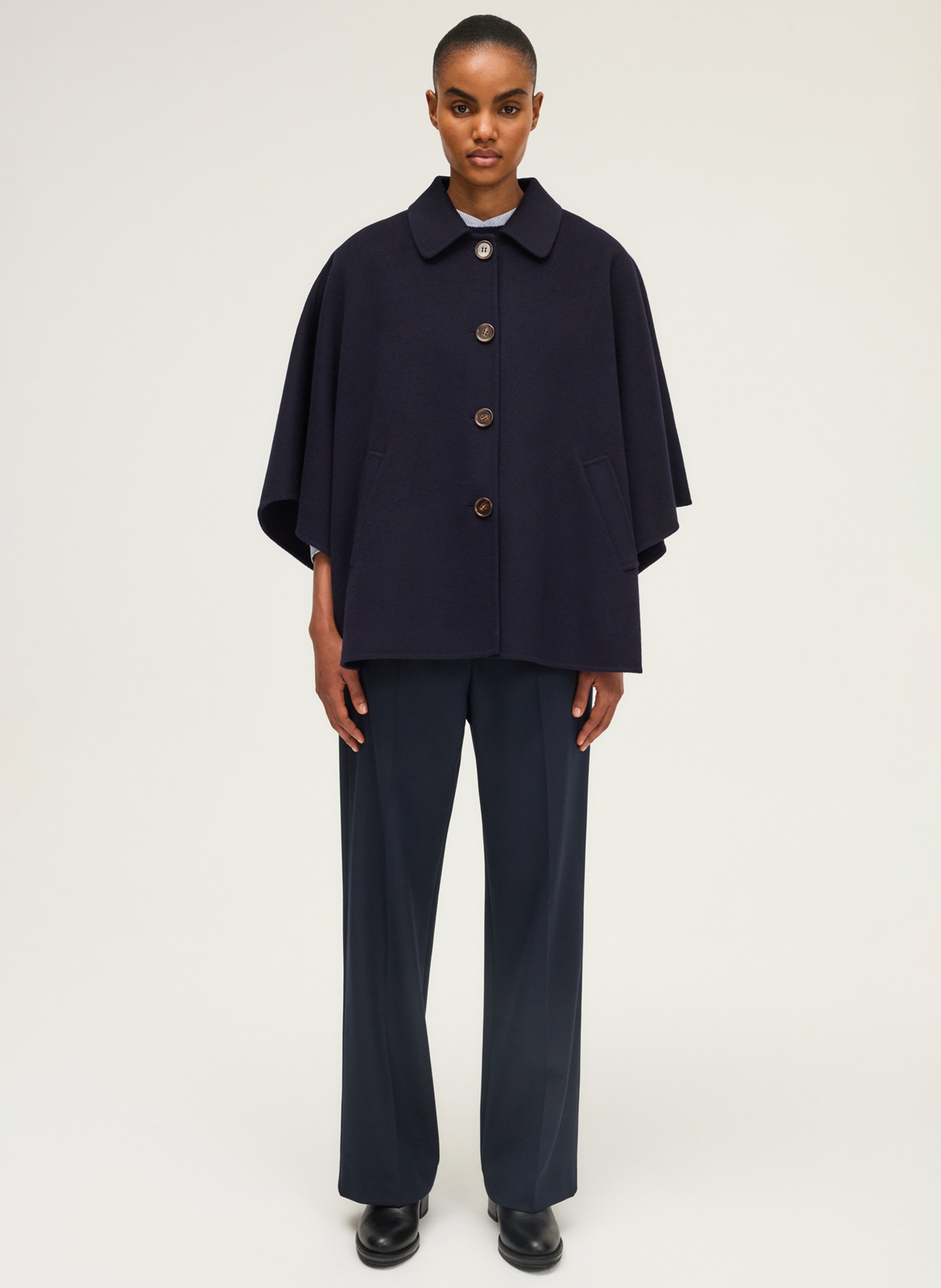 Manteau cape uni en laine PABLO Bleu