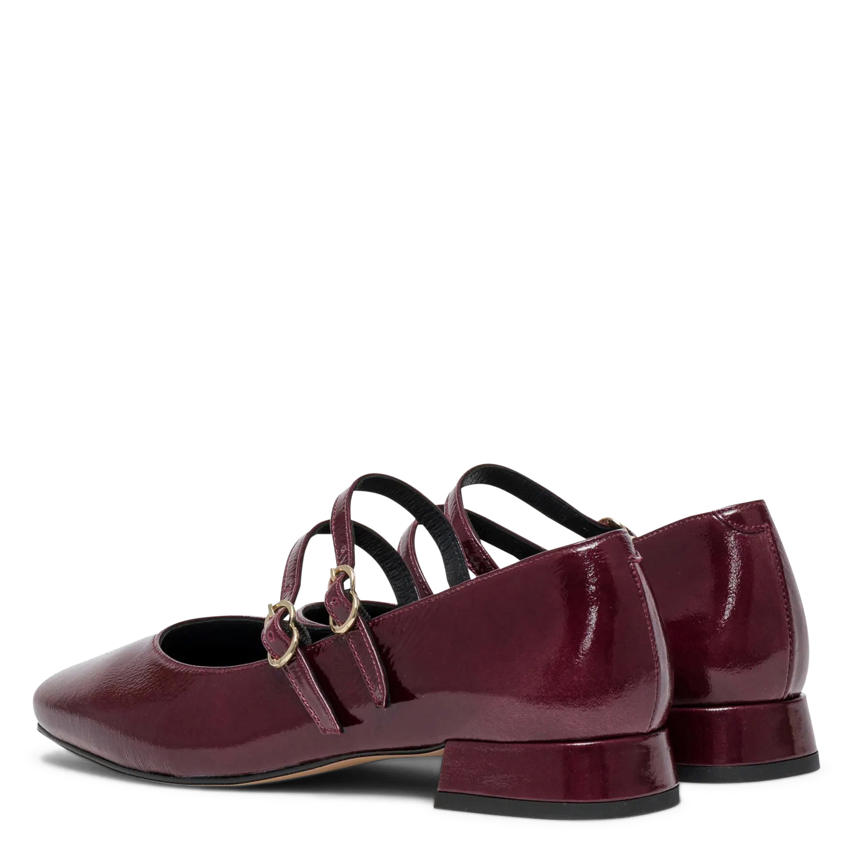 Patent leather ballet flats with leather straps BOCAGE Plums