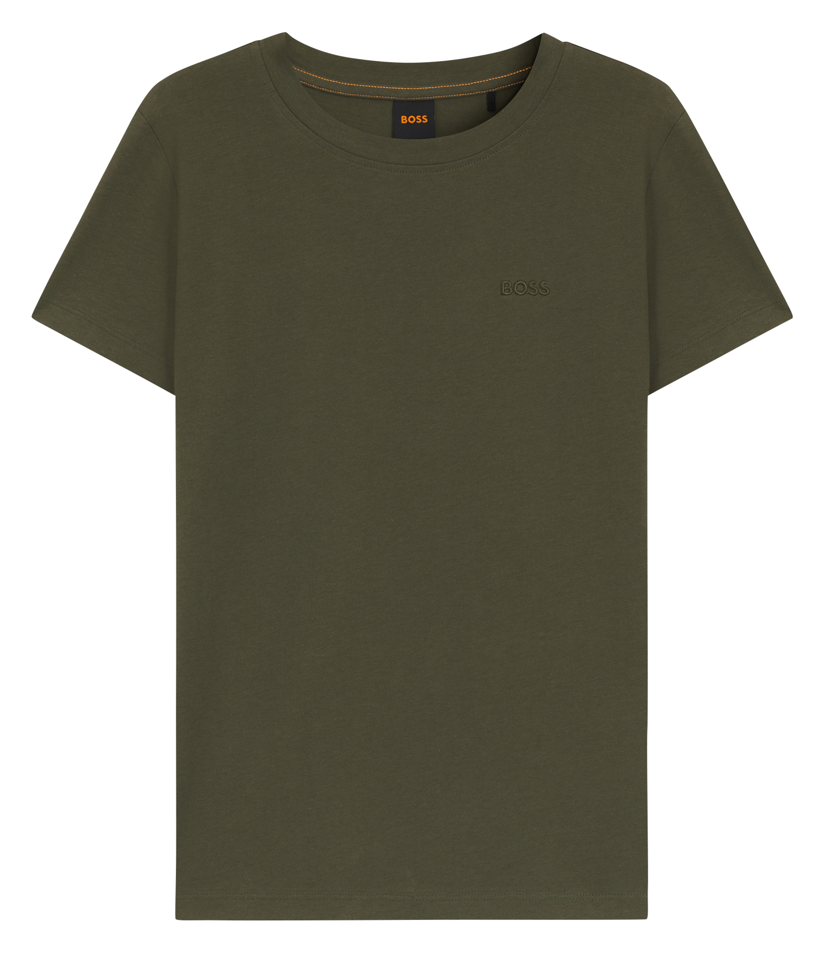 Tee-shirt droit col rond brodé en laine vierge BOSS Vert