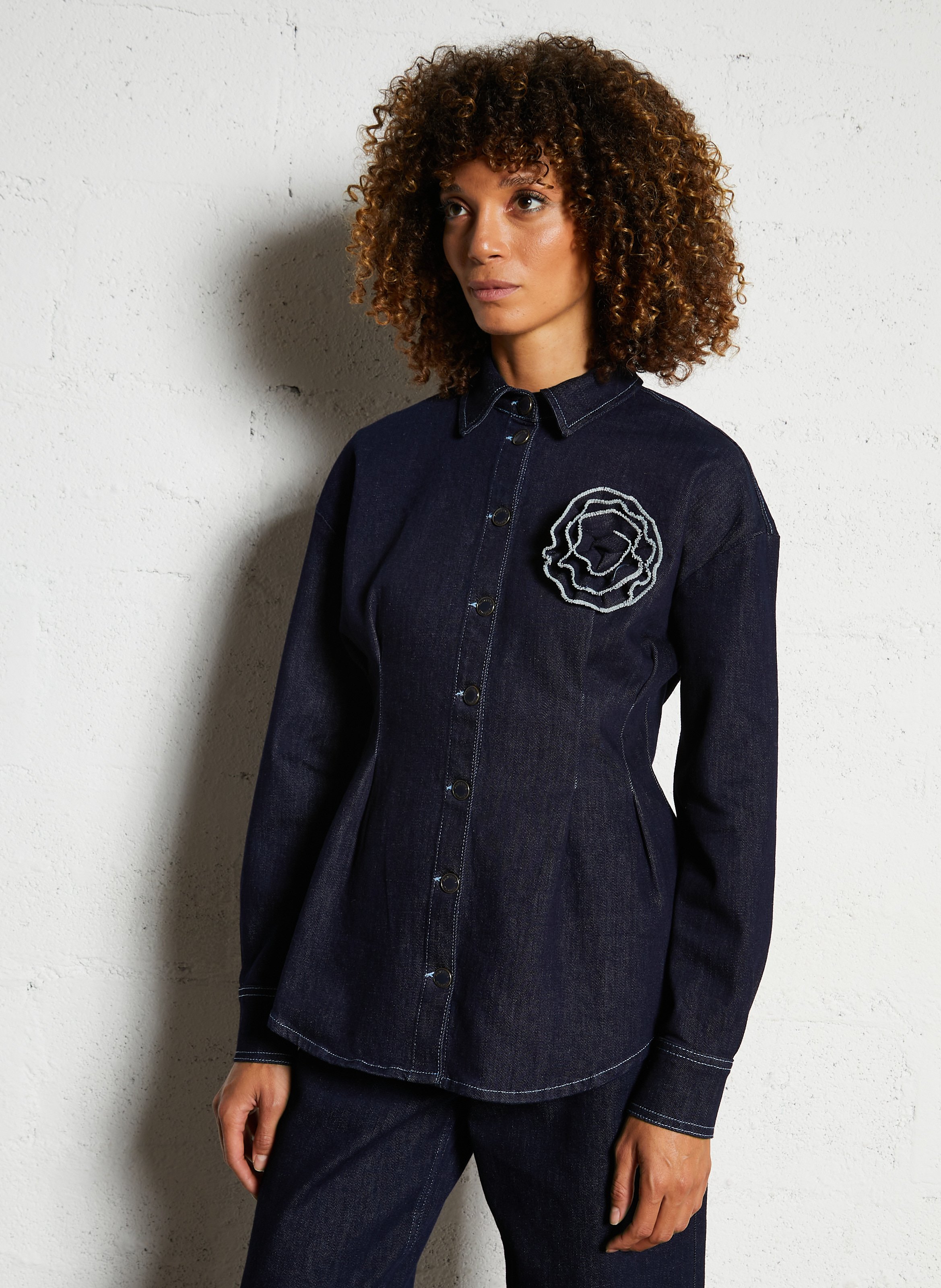 Chemise col classique en denim FABIENNE CHAPOT Bleu