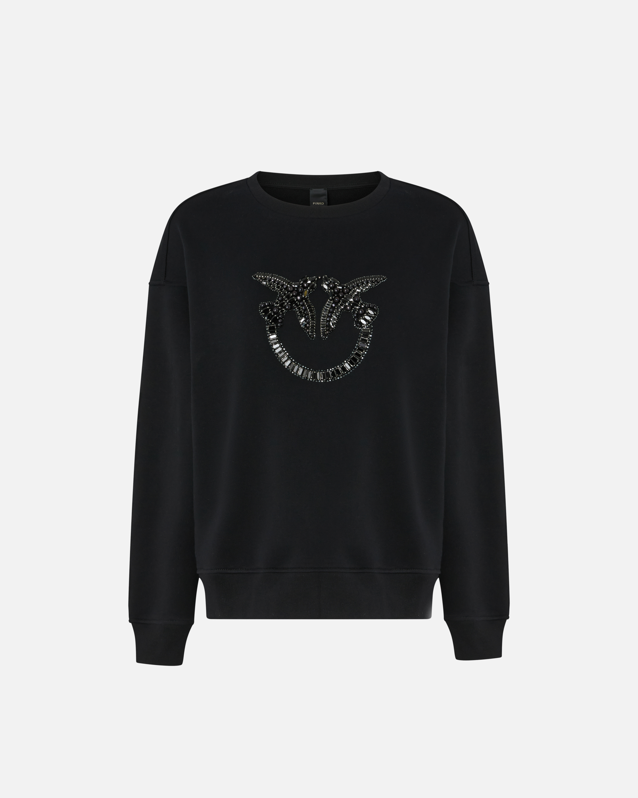 Round-neck sweatshirt with jewel embroidery love birds PINKO