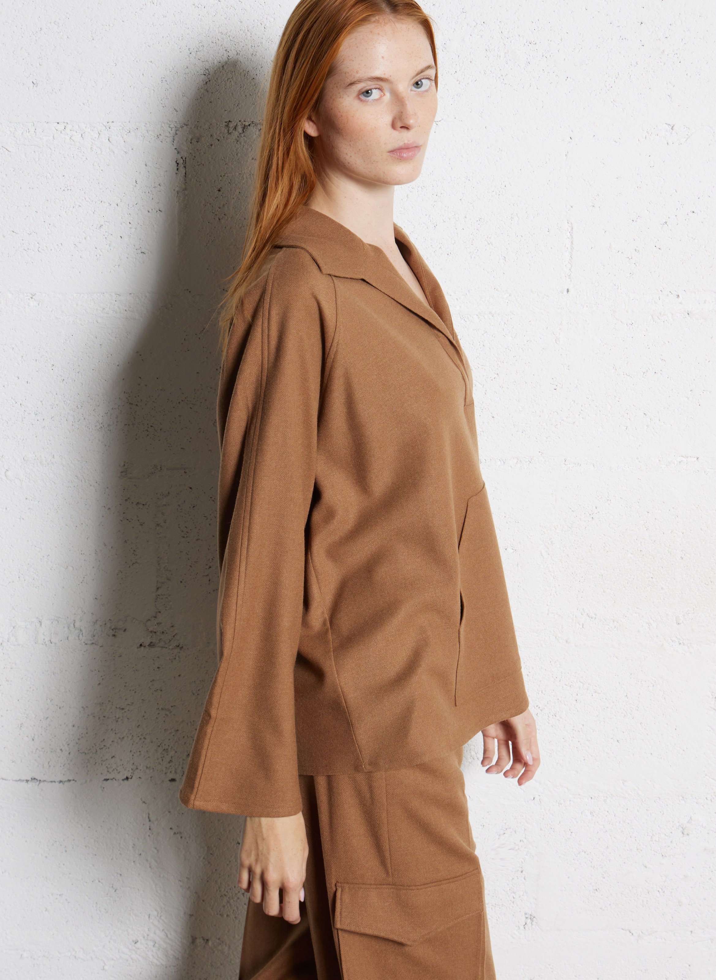 Oversized Long Sleeve Polo Top DIEGA Brown