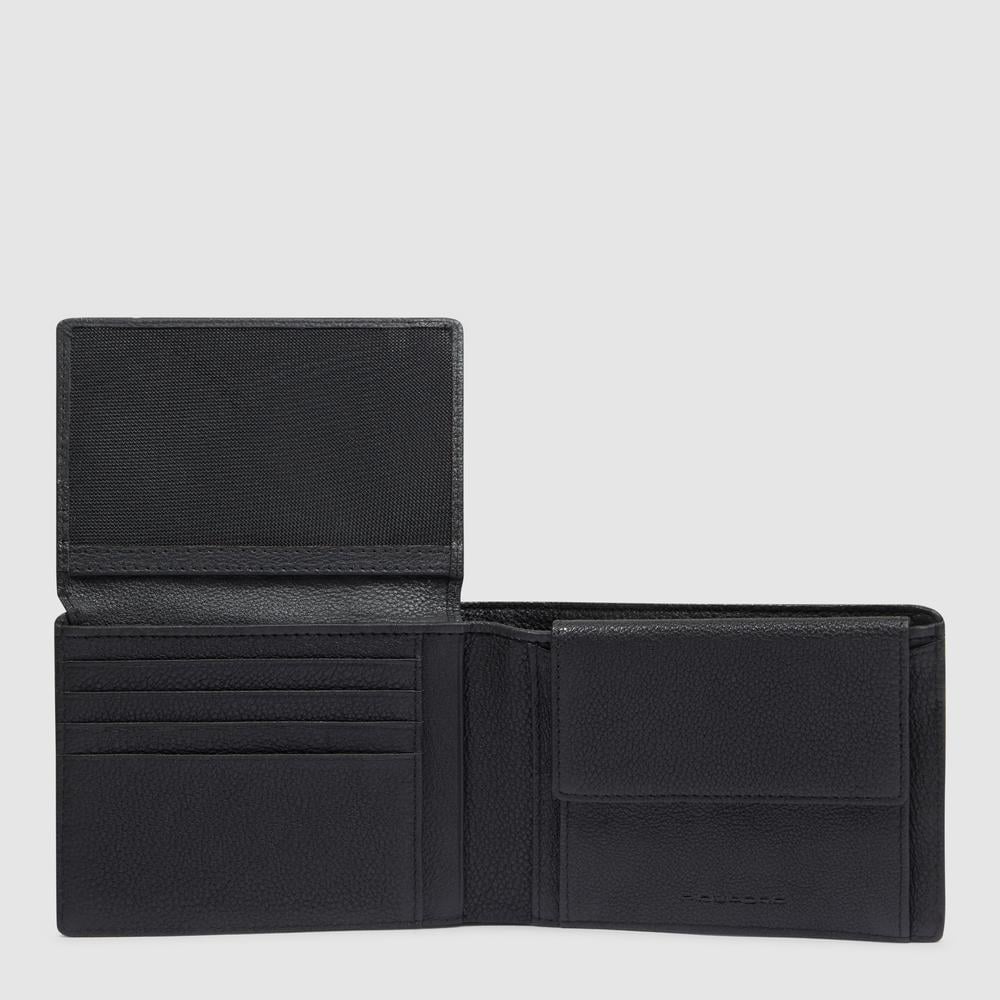 Men's wallet with ID card holder flap, coin pocket, credit card slots, and RFID protection PIQUADRO Black