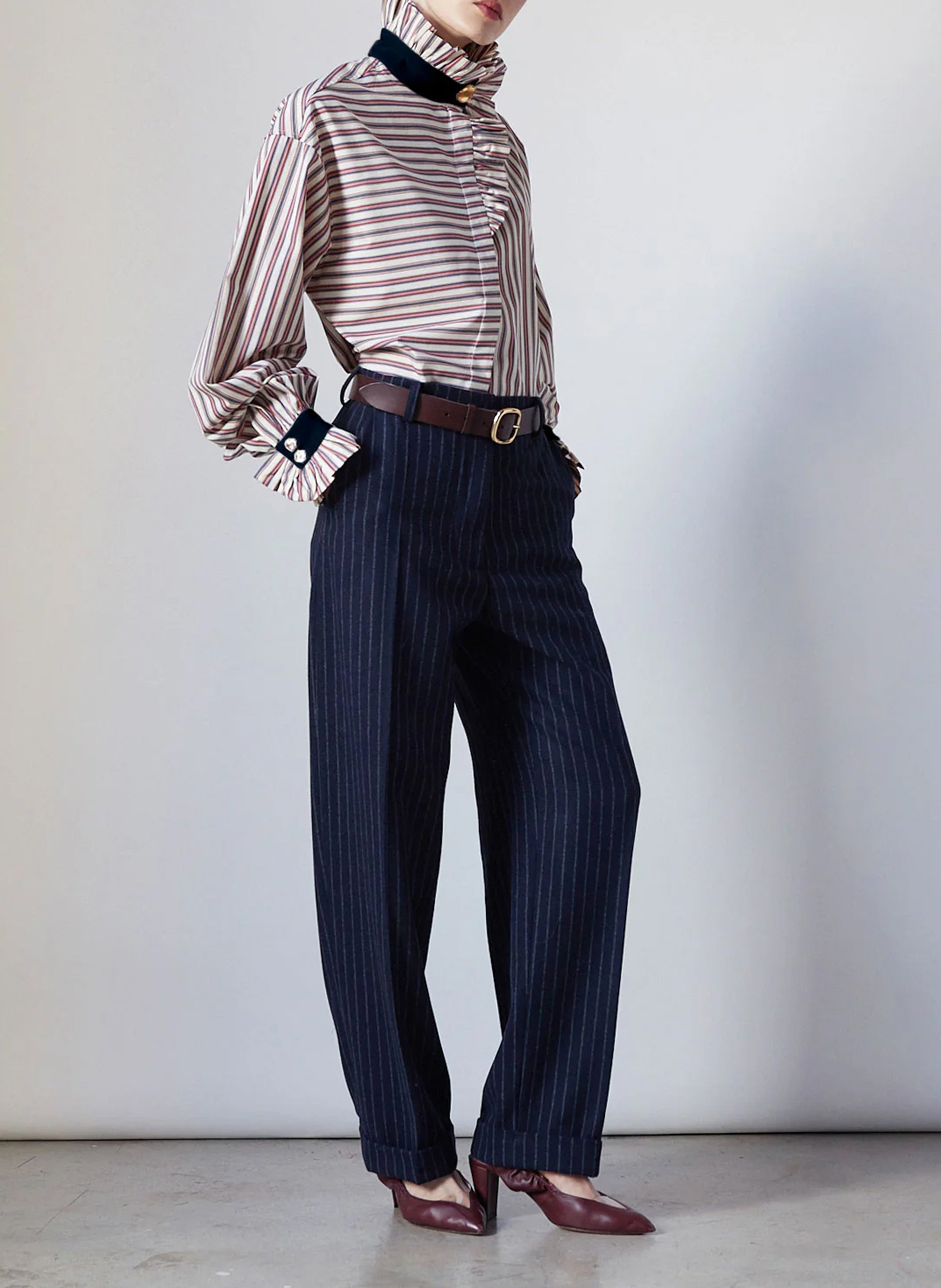 Pantalon large rayé en laine mélangée THE LABEL EDITION Bleu