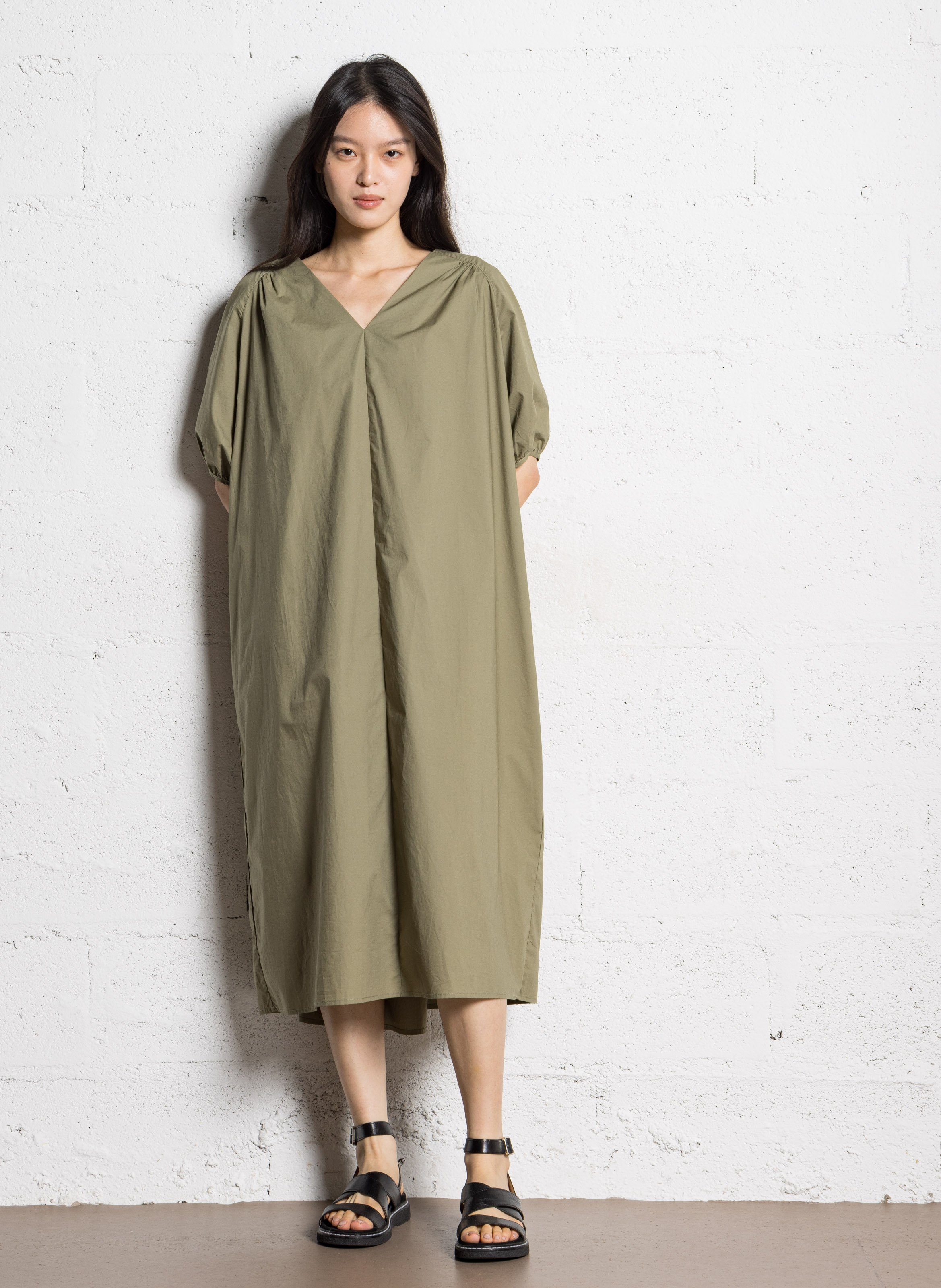 Robe ample col V en coton JC SOPHIE Vert