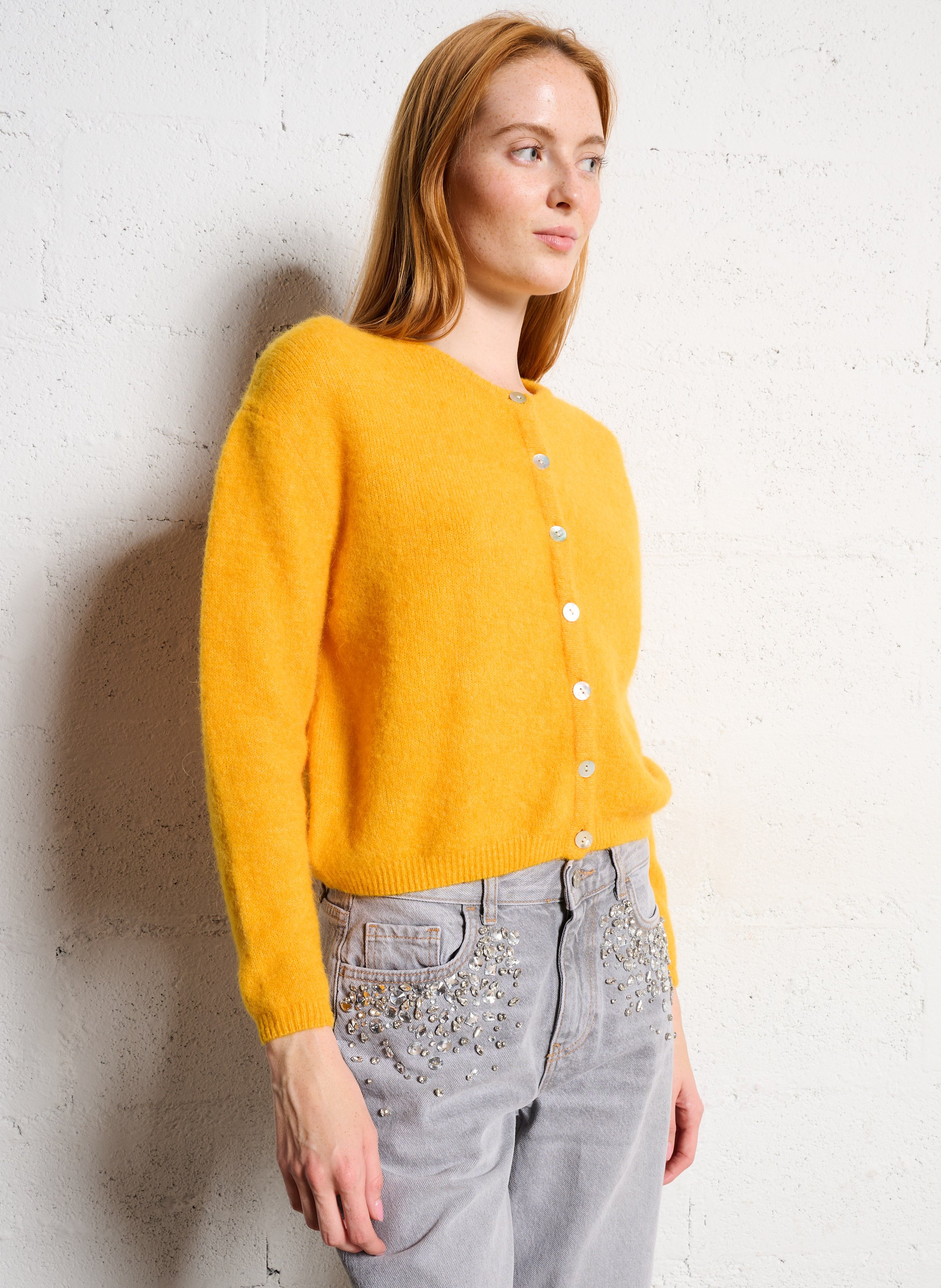 Gilet ample col rond en laine mélangée AMERICAN VINTAGE Jaune