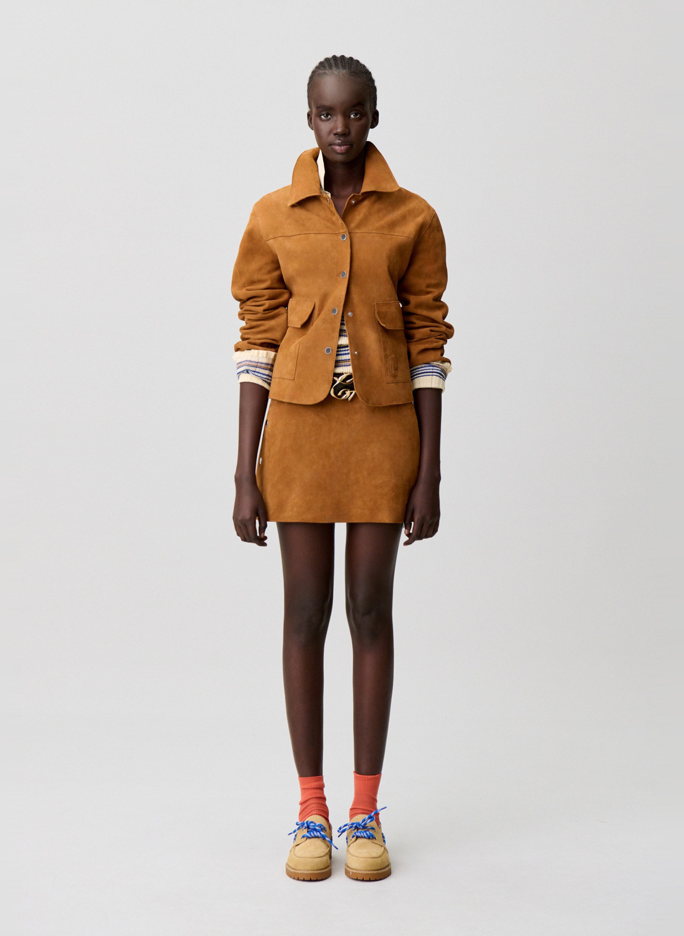 Jupe courte en cuir velours CLAUDIE PIERLOT Beige