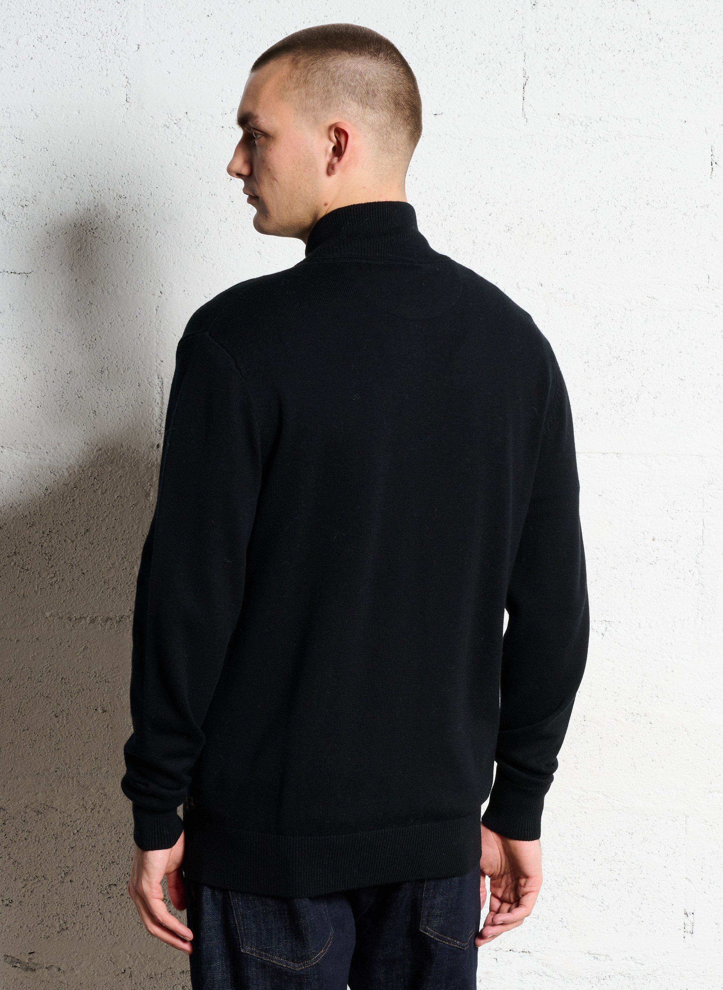 Gilet droit col montant en laine et coton EDEN PARK Noir