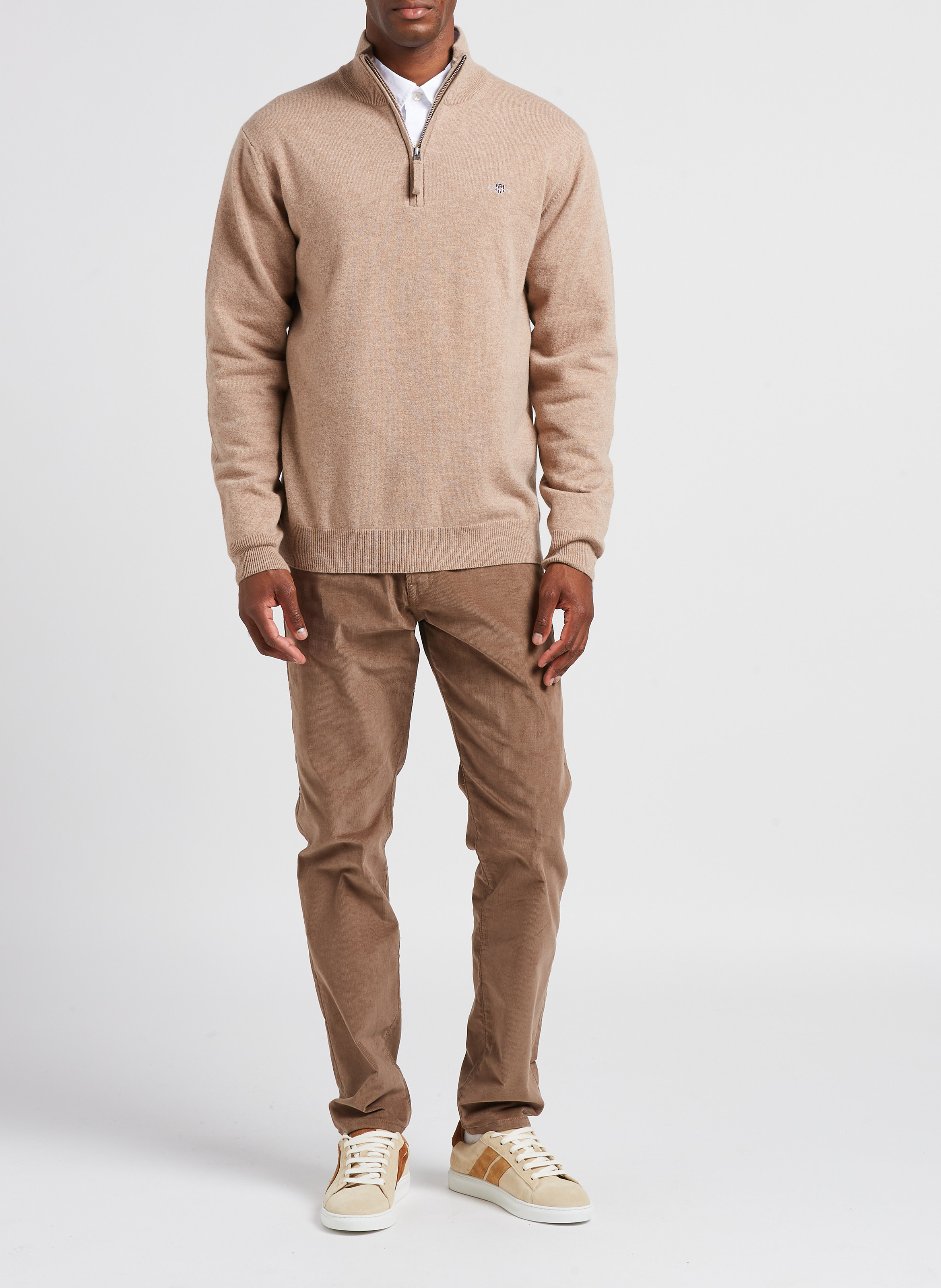 Pull droit col montant zippé en laine GANT Beige