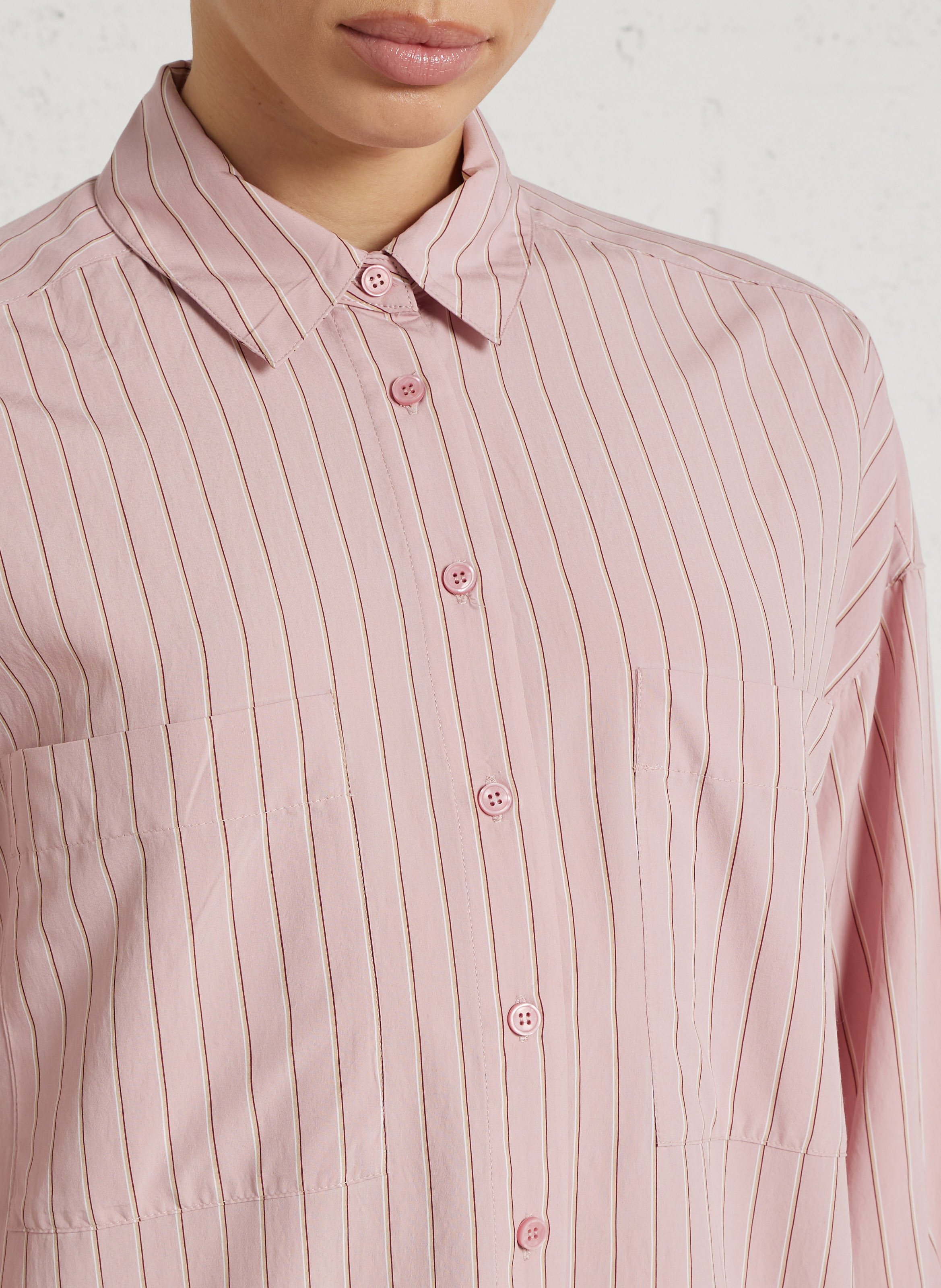 Robe chemise col classique rayée en coton DES PETITS HAUTS Rose