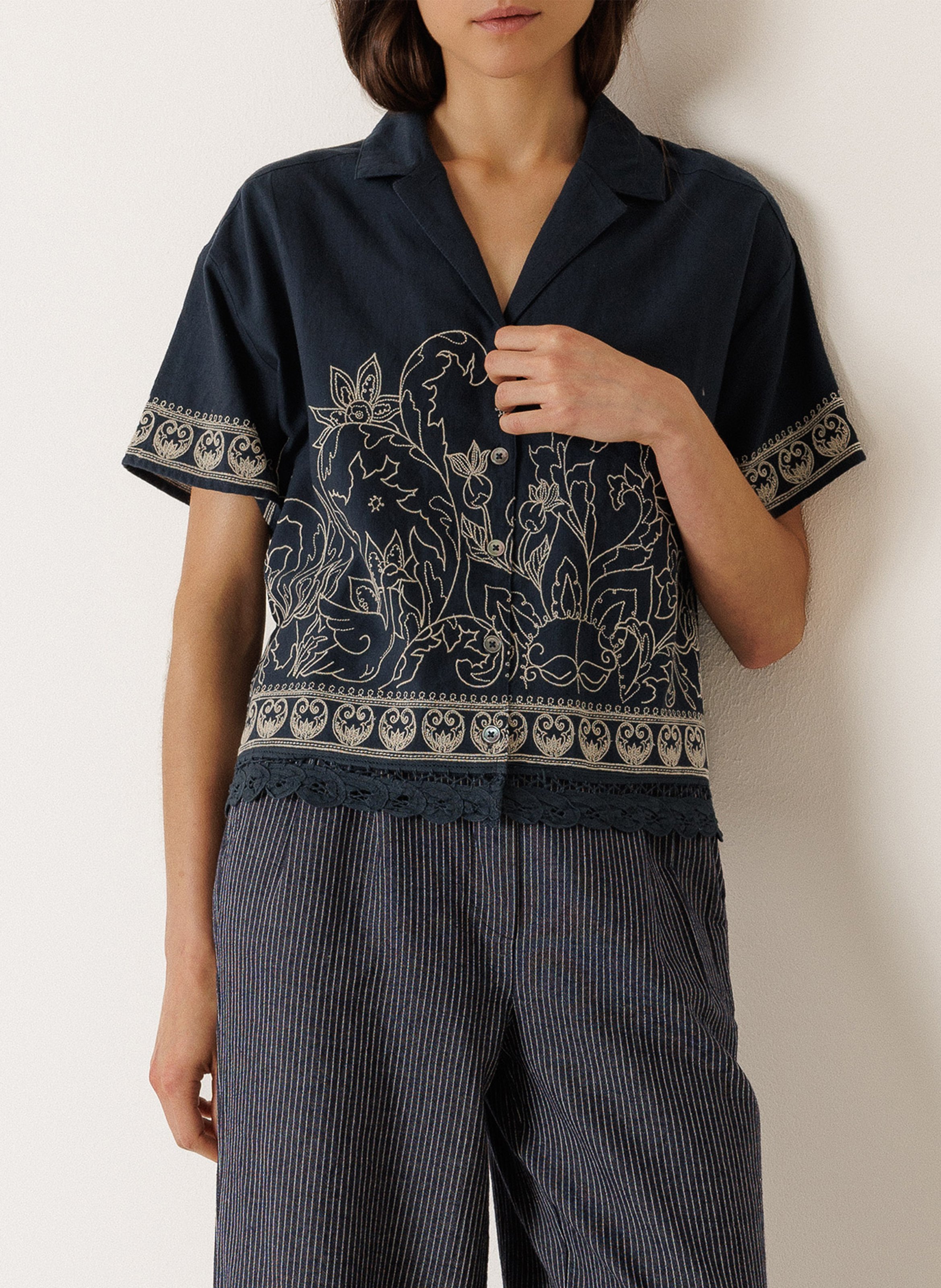 Hemd mit Reverskragen aus Baumwollmischung INDI & COLD Blau