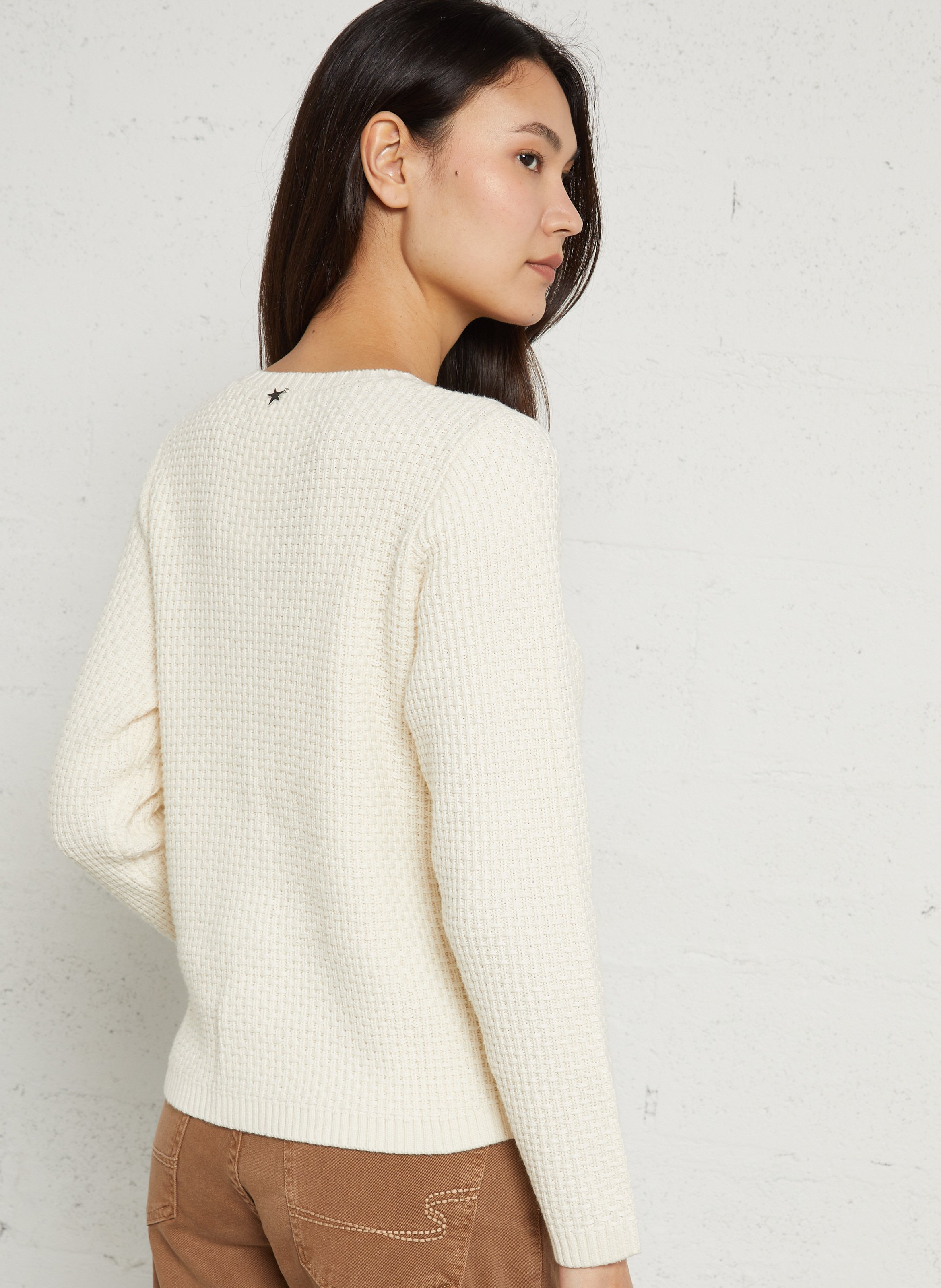 Gilet droit col rond en coton mélangé SUD EXPRESS Beige